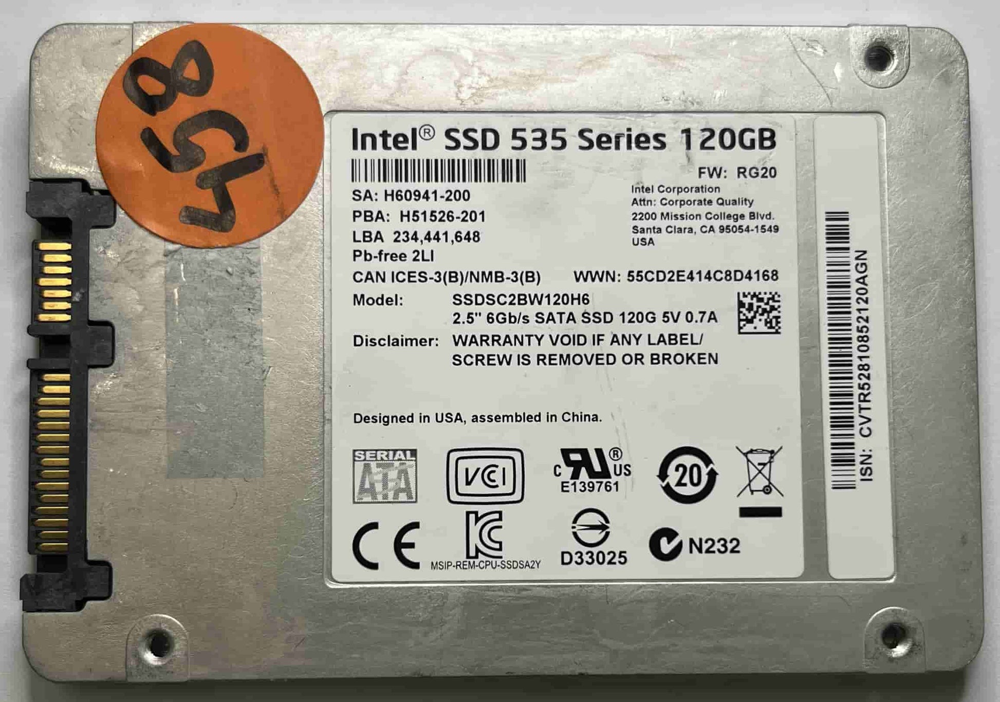 INTEL SSDSC2BW120H6 (458) SSD for Sale