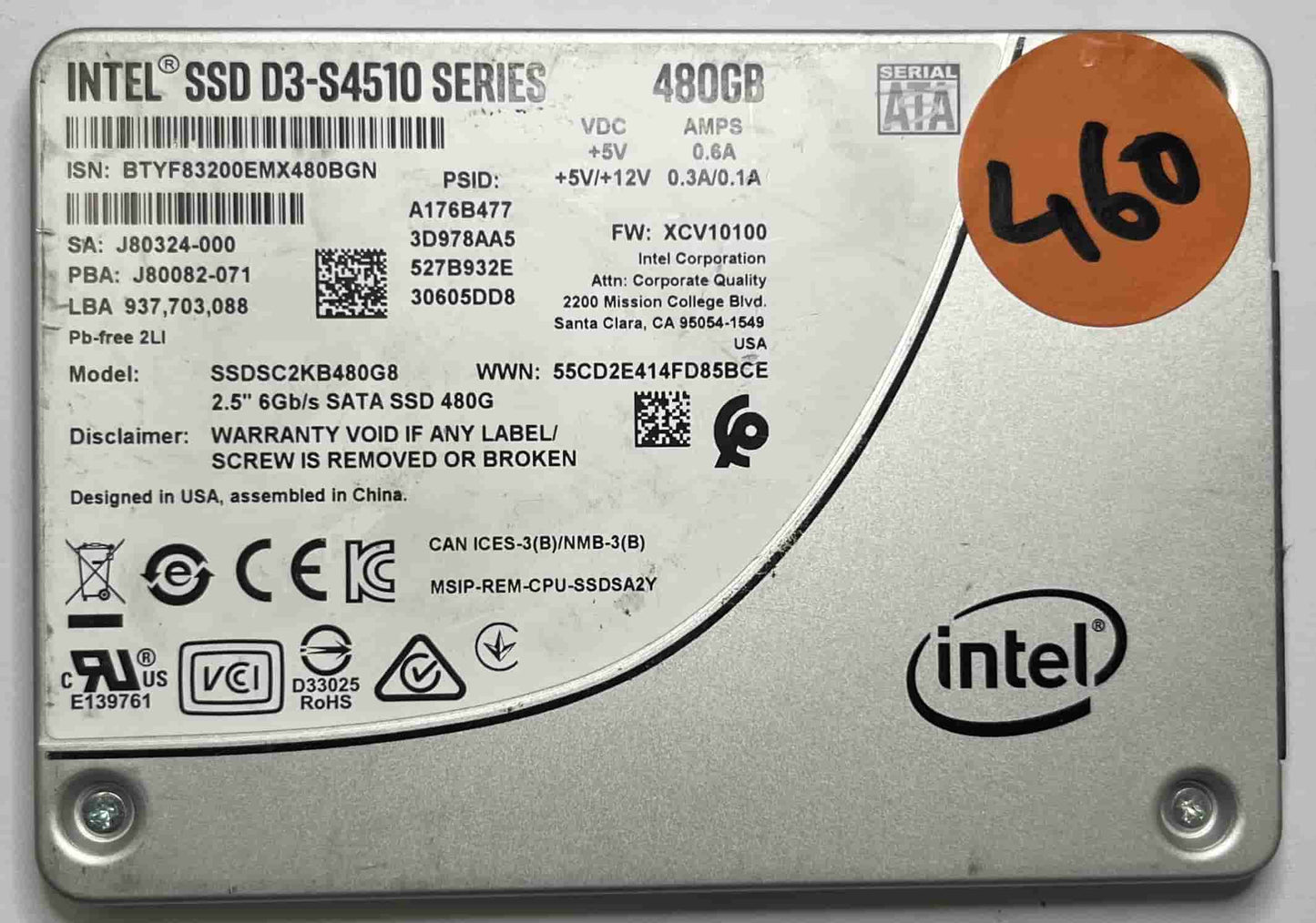 INTEL SSDSC2KB480G8 (460) SSD for Sale