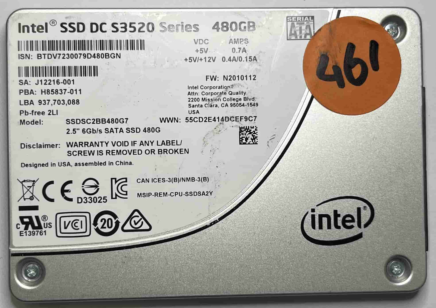 INTEL SSDSC2BB480G7 (461) SSD for Sale