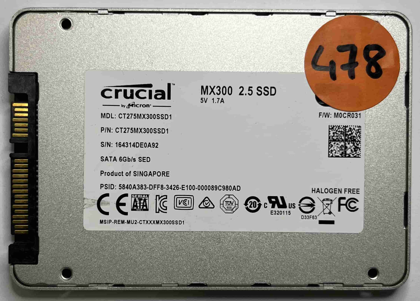 CRUCIAL CT275MX300SSD1 CT275MX300SSD1 (478) SSD for Sale