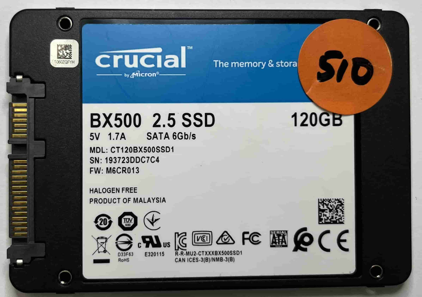 CRUCIAL CT120BX500SSD1 (510) SSD for Sale