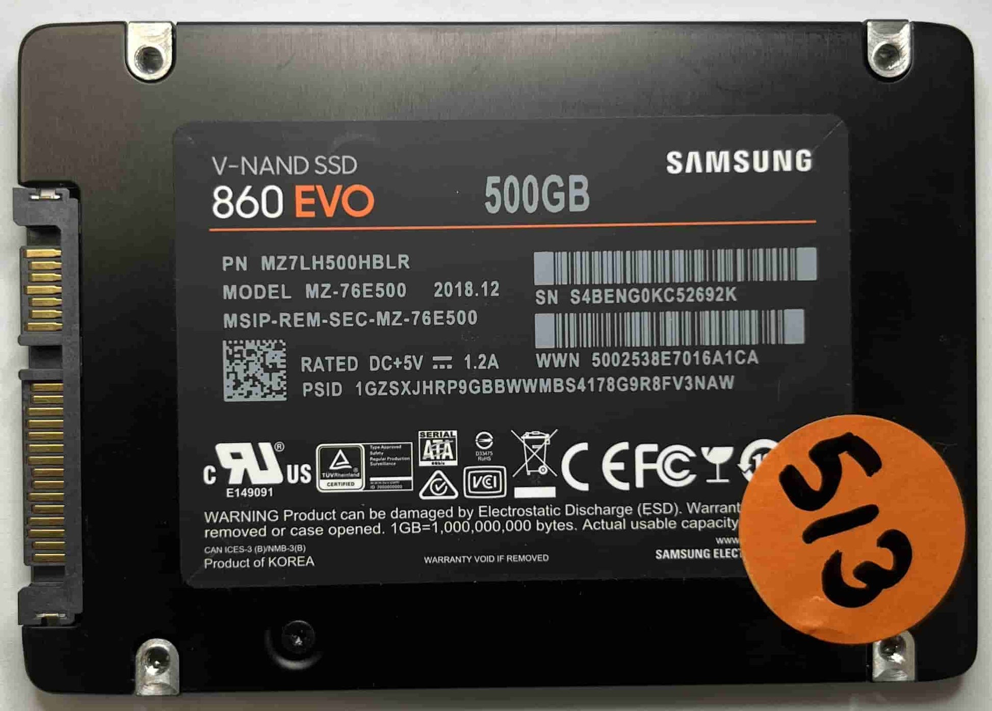 SAMSUNG MZ-76E500 MZ7LH500HBLR (513) SSD for Sale