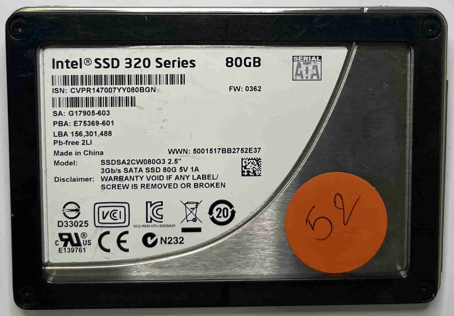 INTEL SSDSA2CW080G3 (52) SSD for Sale