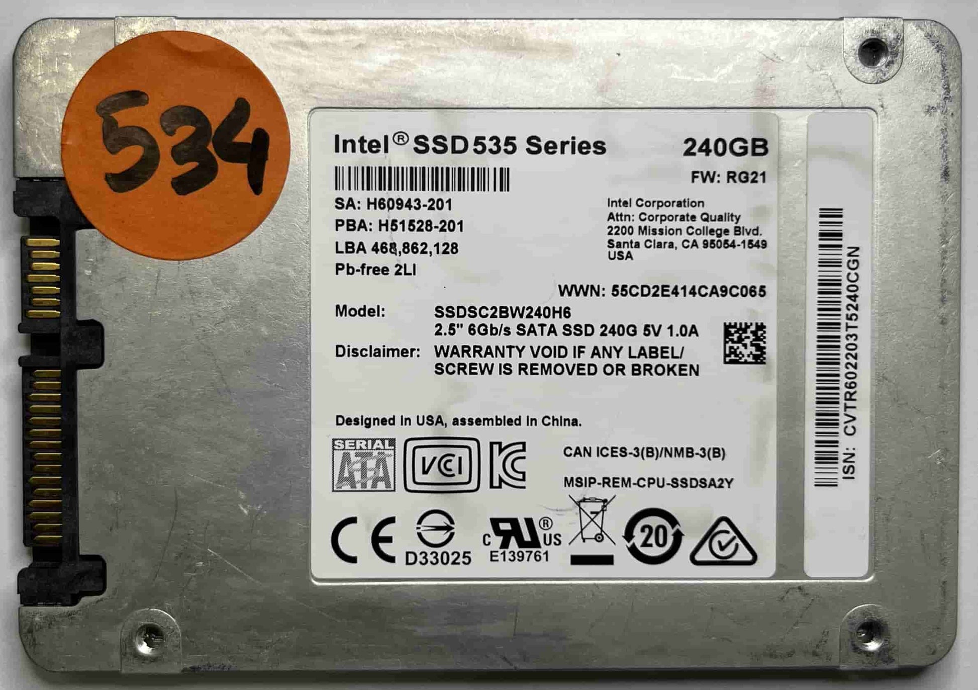 INTEL SSDSC2BW240H6 (534) SSD for Sale