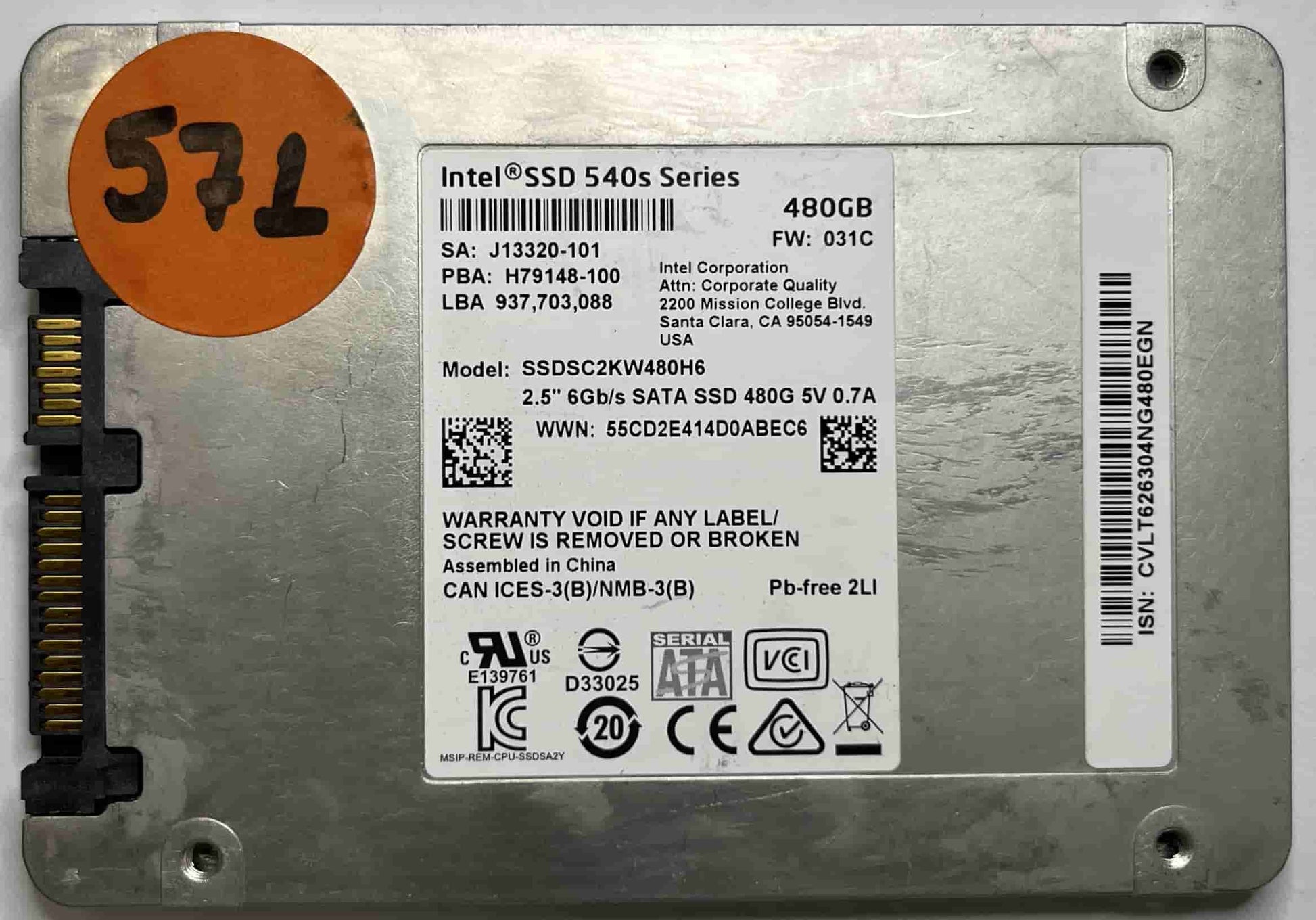 INTEL SSDSC2KW480H6 (571) SSD for Sale