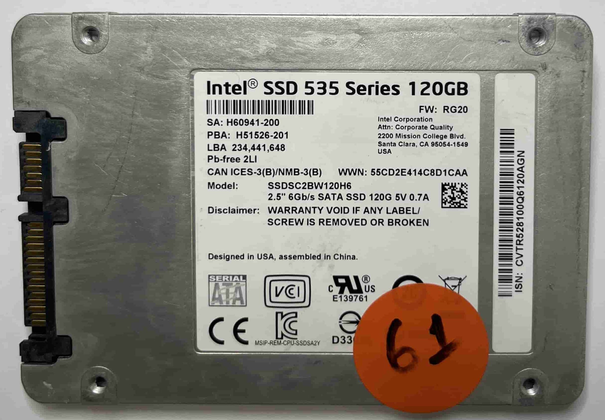 INTEL SSDSC2BW120H6 (61) SSD for Sale