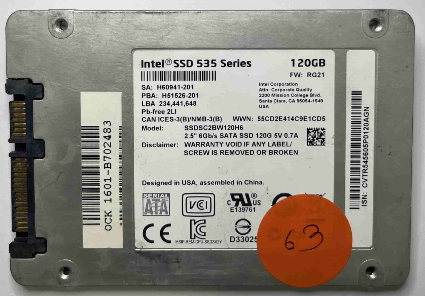 INTEL SSDSC2BW120H6 (63) SSD for Sale