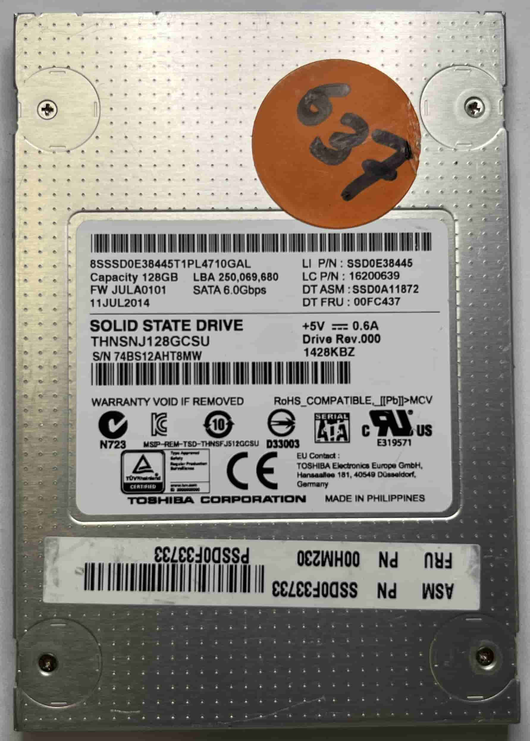 TOSHIBA THNSNJ128GCSU (637) SSD for Sale