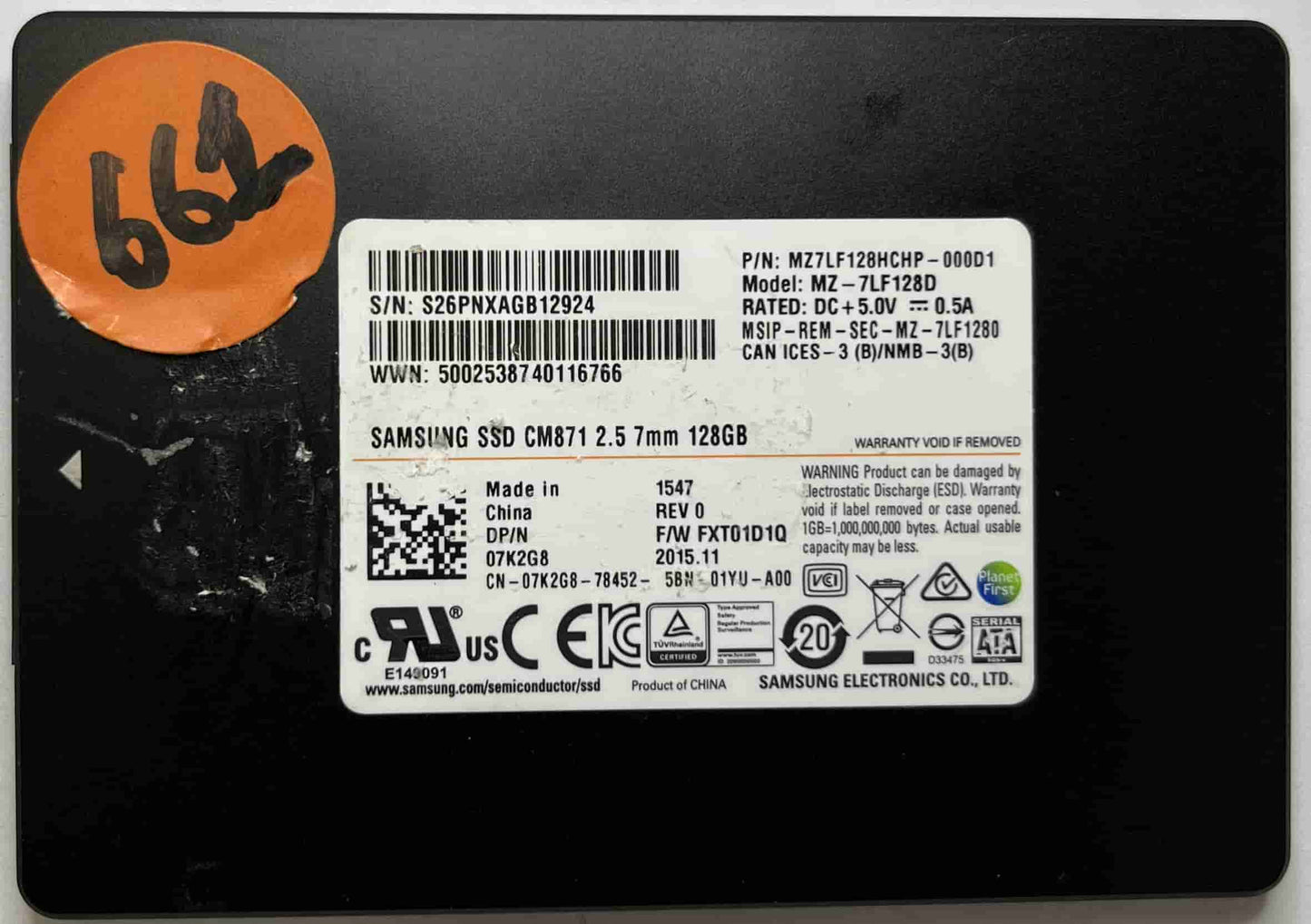 SAMSUNG MZ7LF128D MZ7LF128HCHP-000D1 (661) SSD for Sale