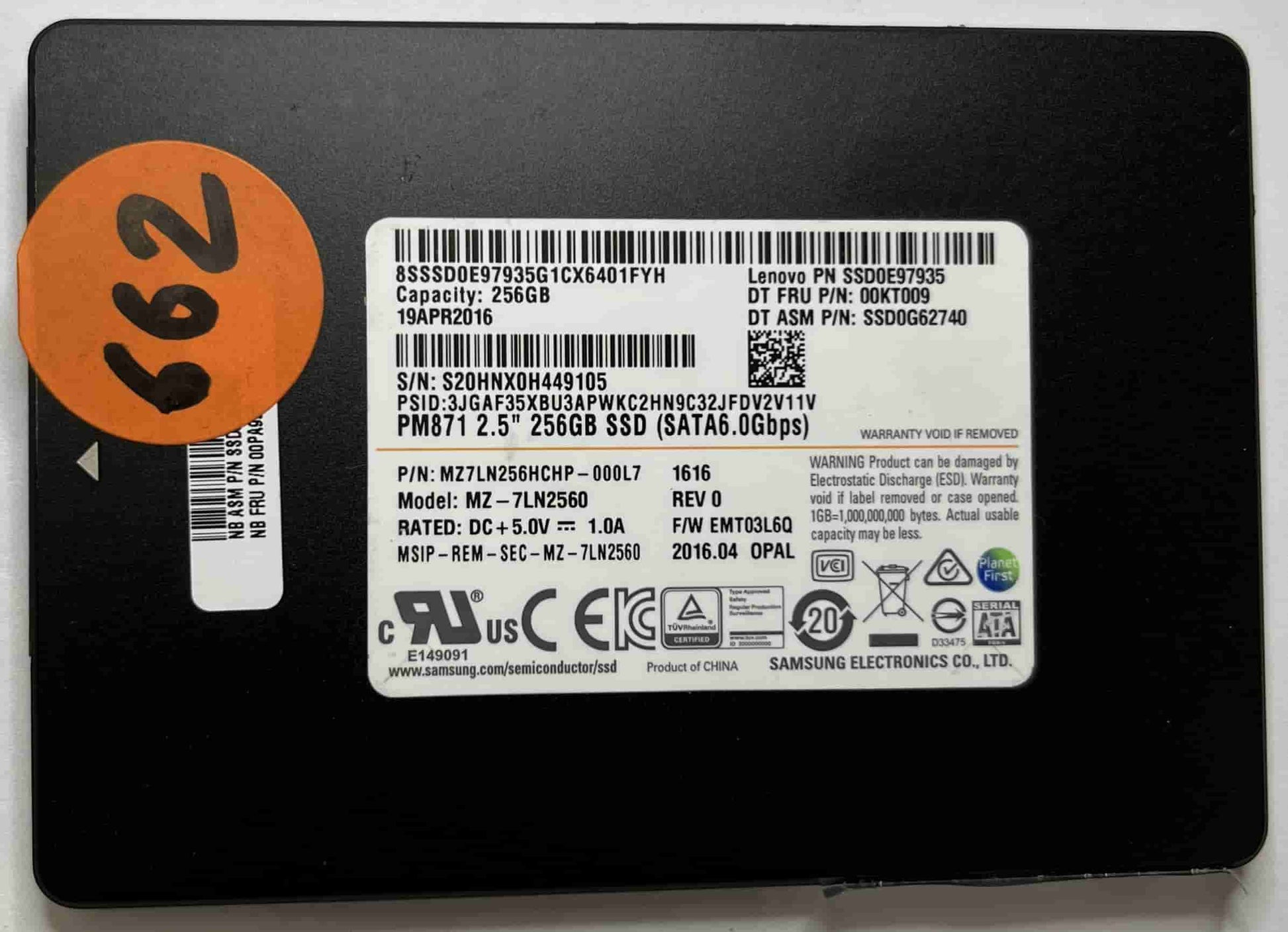 SAMSUNG MZ7LN2560 MZ7LN256HCHP-000L7 (662) SSD for Sale