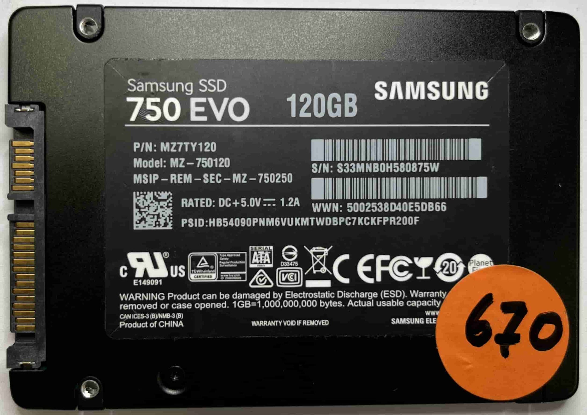 SAMSUNG MZ-750120 MZ7TY120 (670) SSD for Sale
