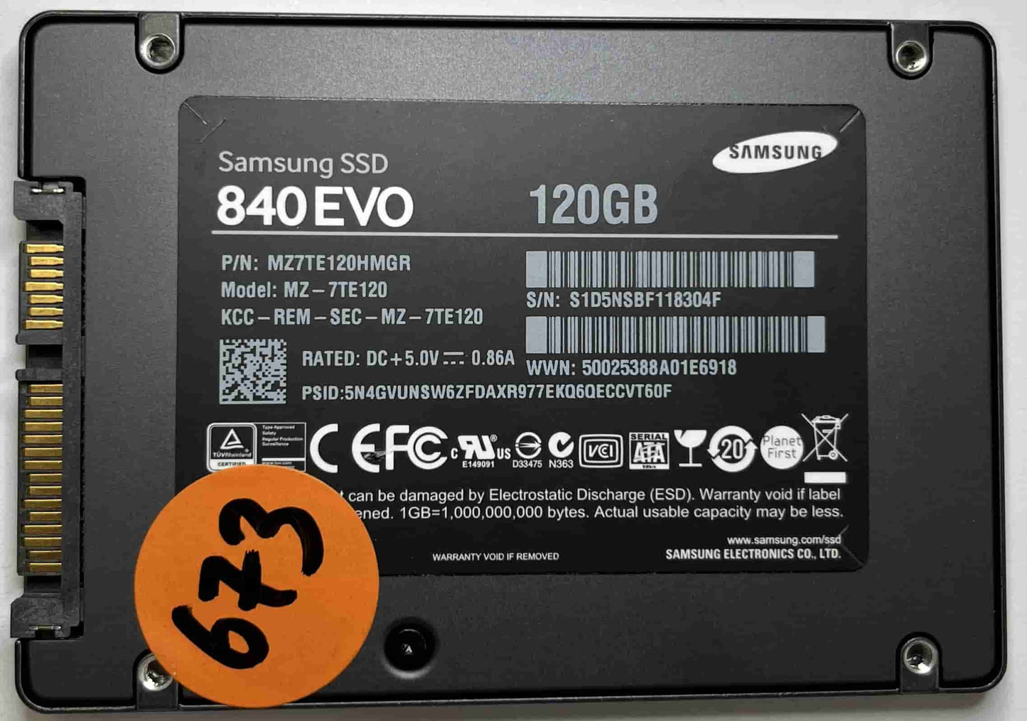 SAMSUNG MZ-7TE120 MZ7TE120HMGR (673) SSD for Sale