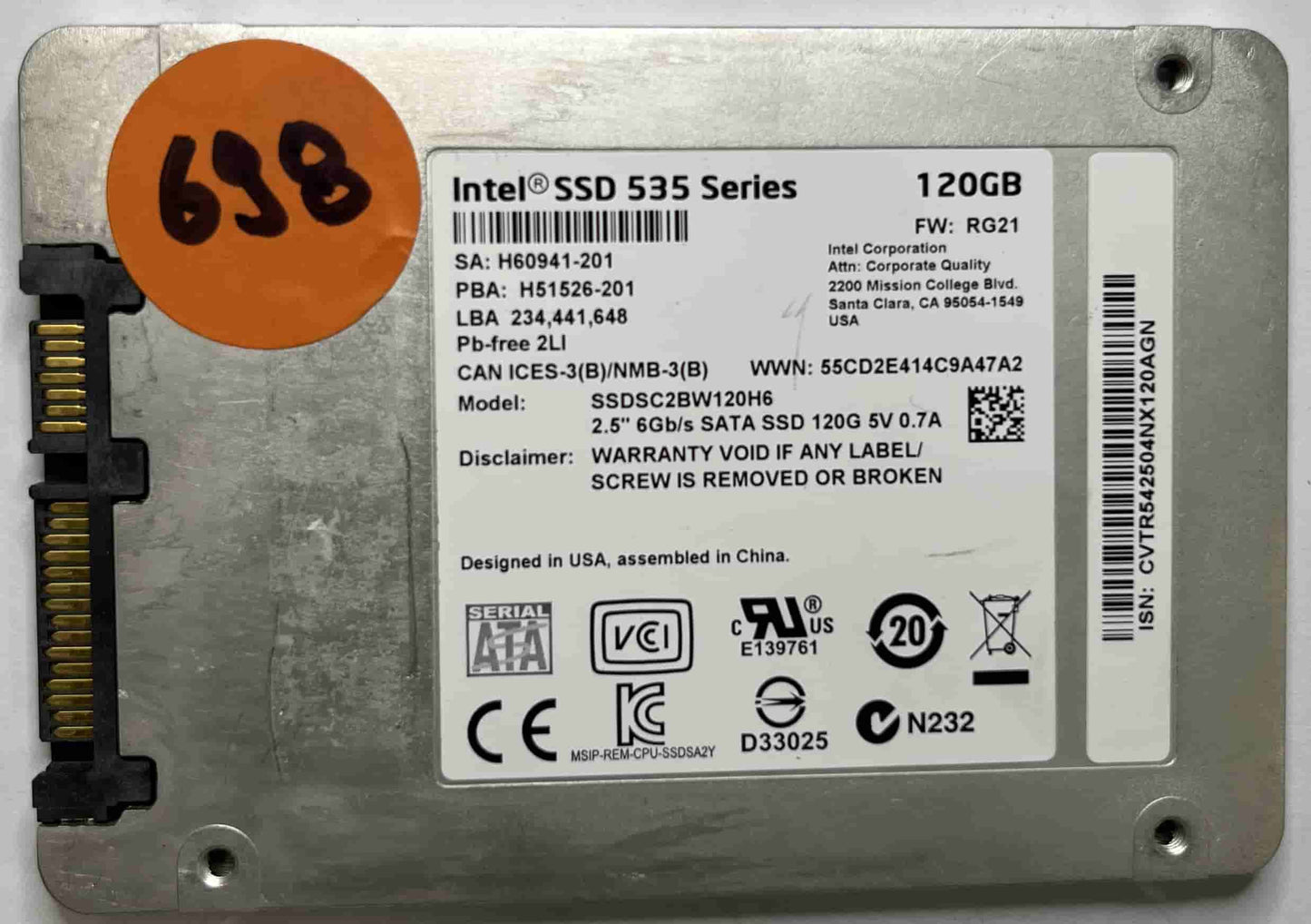 INTEL SSDSC2BW120H6 (698) SSD for Sale