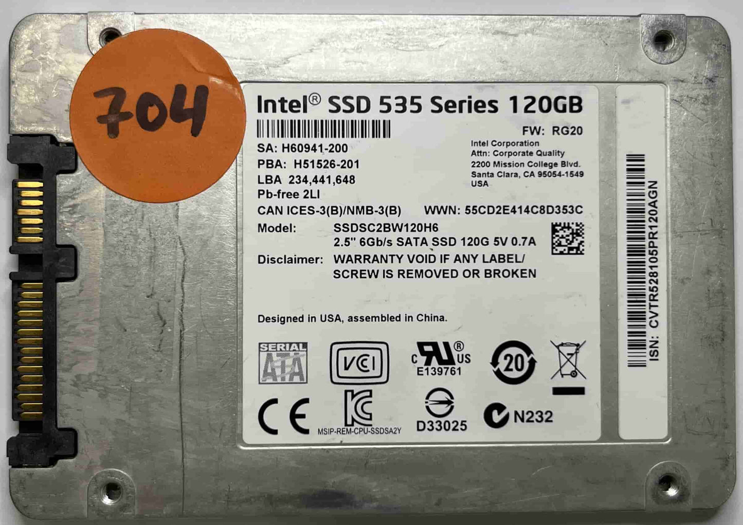 INTEL SSDSC2BW120H6 (704) SSD for Sale