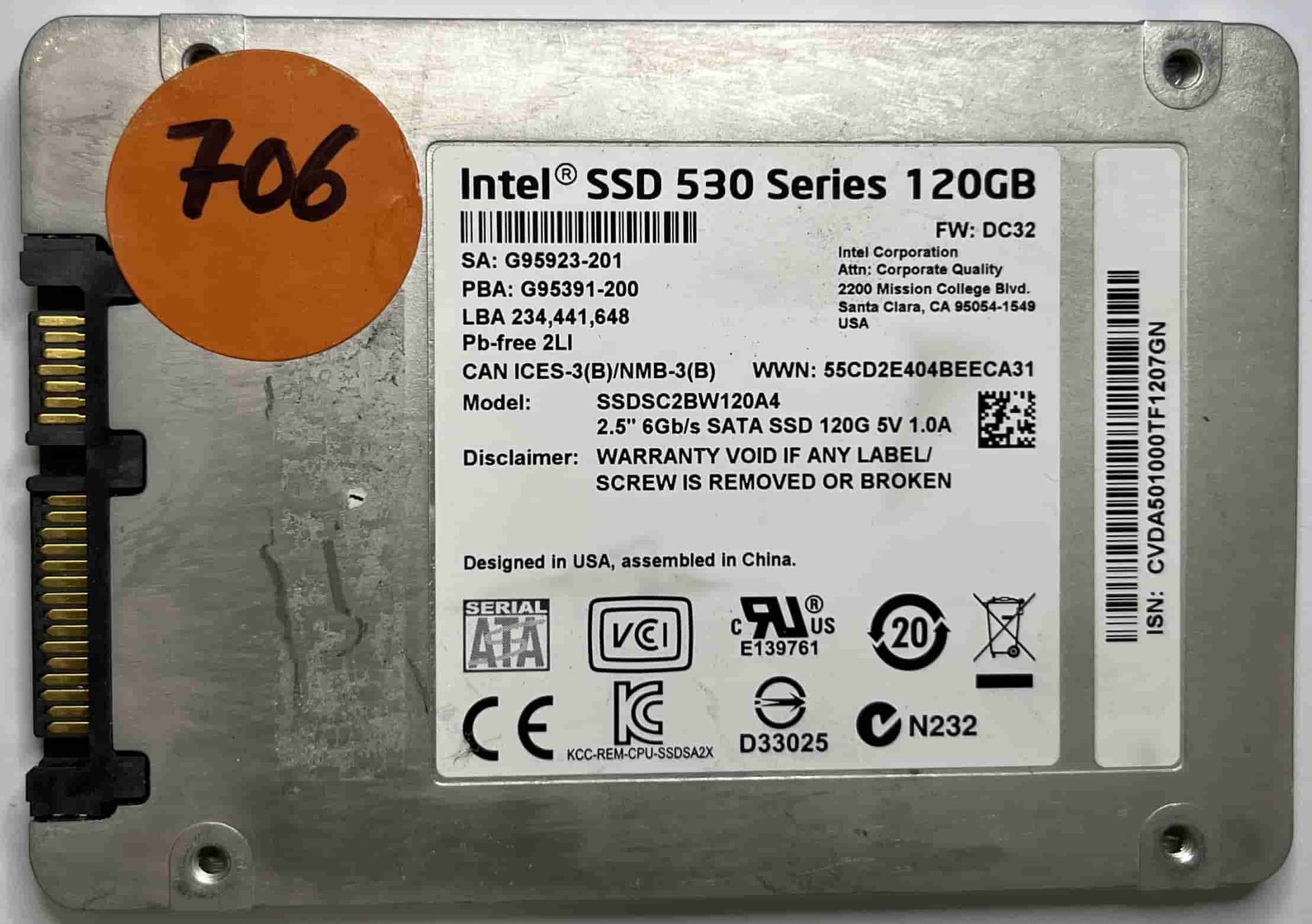 INTEL SSDSC2BW120A4 (706) SSD for Sale