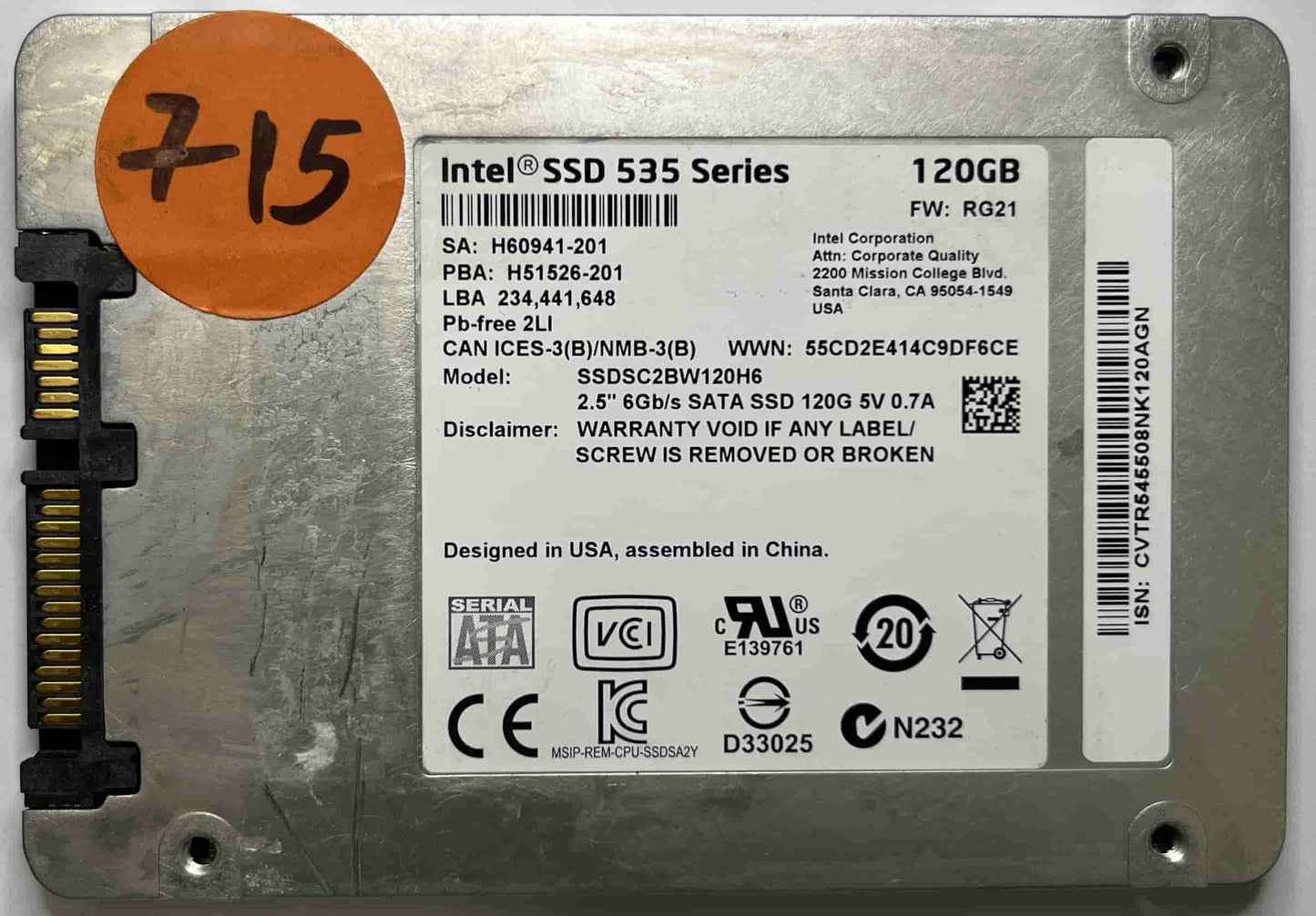 INTEL SSDSC2BW120H6 (715) SSD for Sale