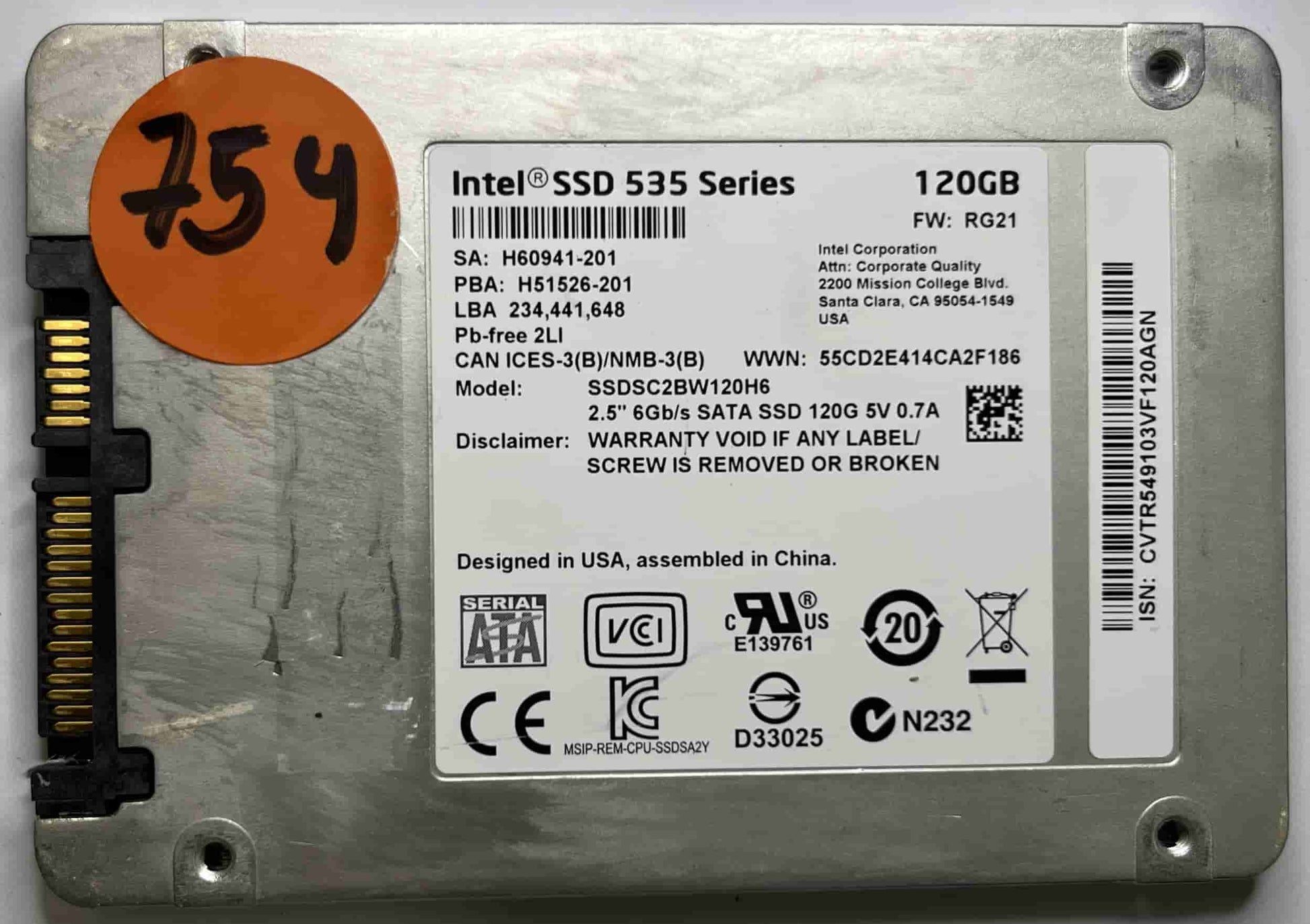 INTEL SSDSC2BW120H6 (754) SSD for Sale