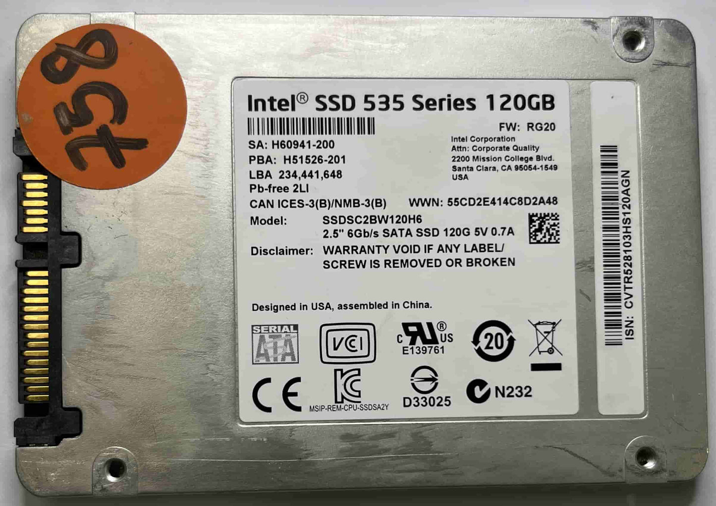 INTEL SSDSC2BW120H6 (758) SSD for Sale