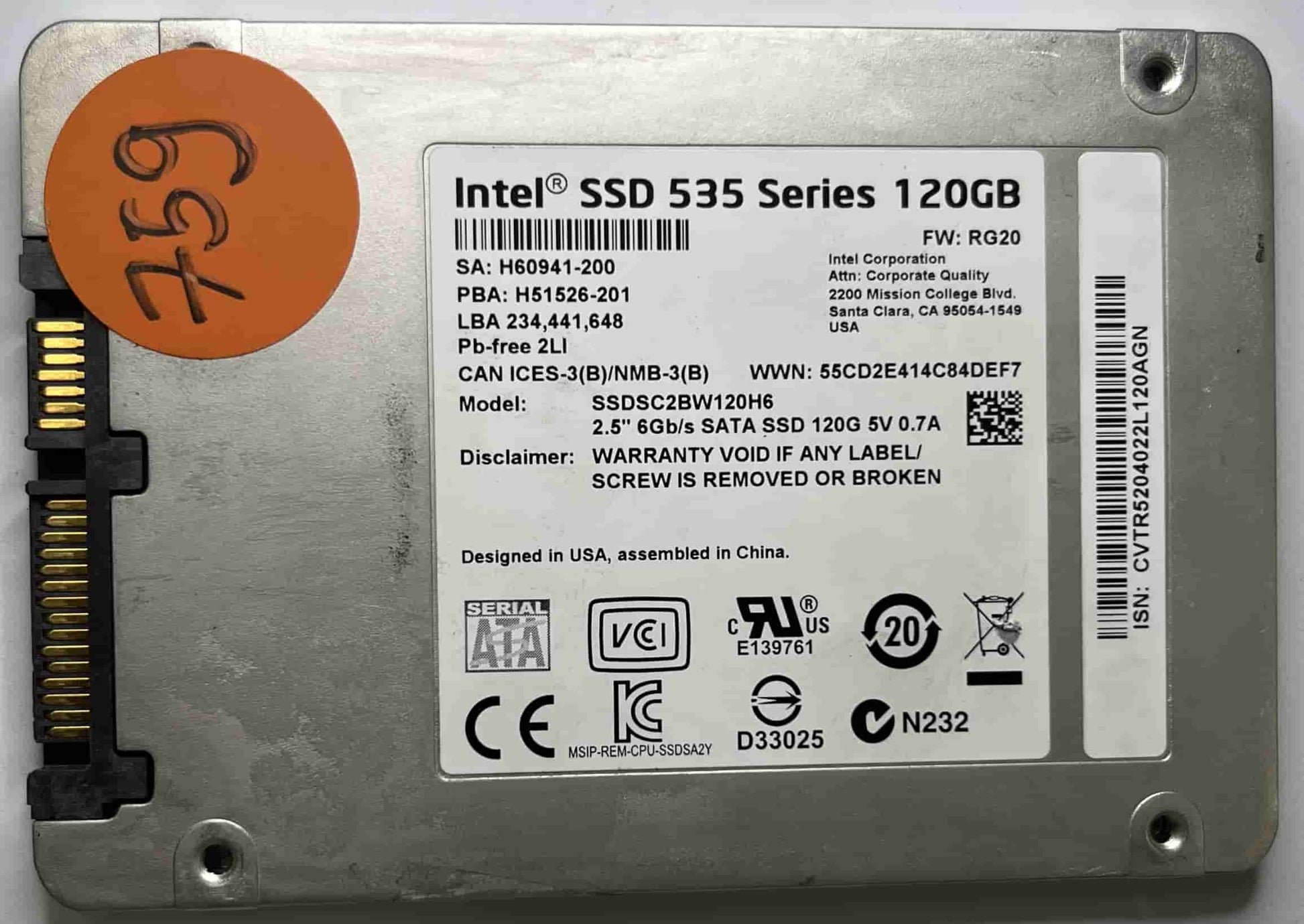 INTEL SSDSC2BW120H6 (759) SSD for Sale