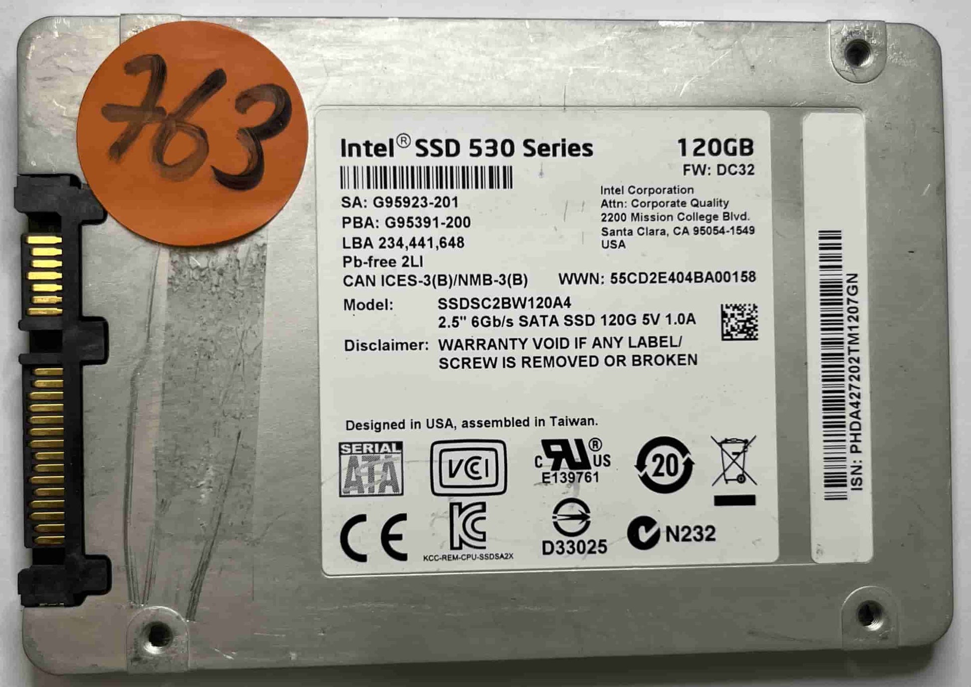 INTEL SSDSC2BW120A4 (763) SSD for Sale