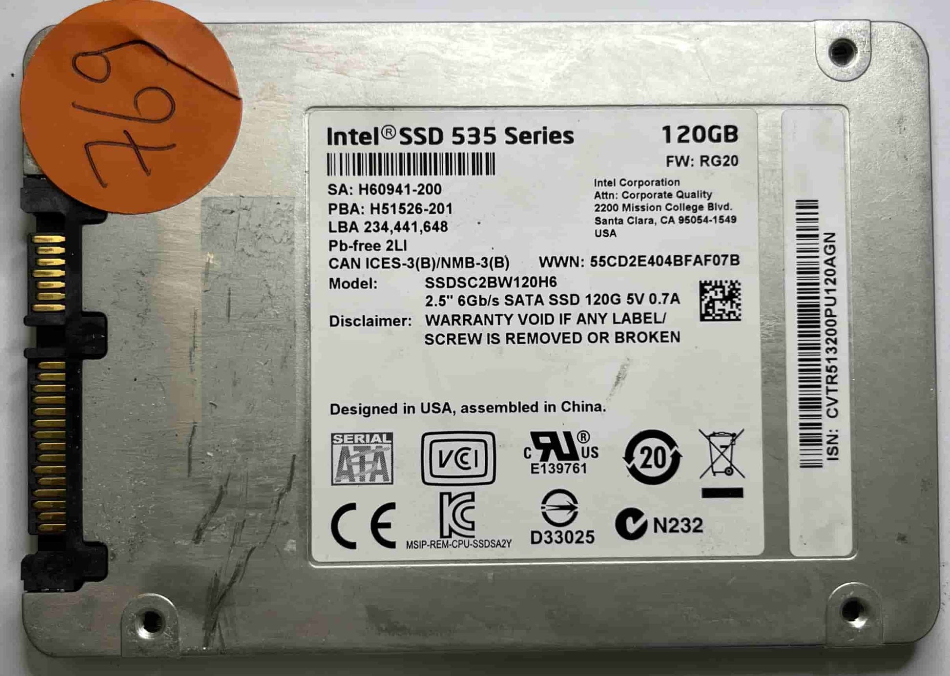 INTEL SSDSC2BW120H6 (769) SSD for Sale