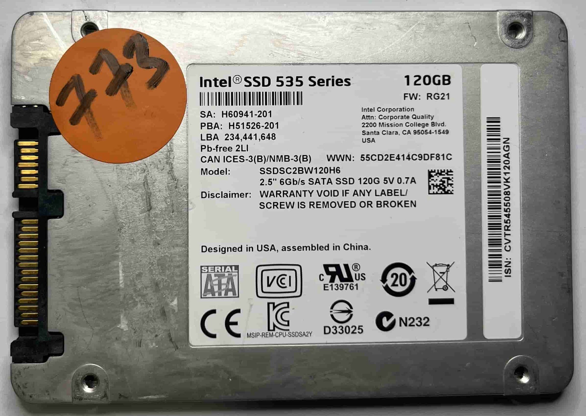 INTEL SSDSC2BW120H6 (773) SSD for Sale