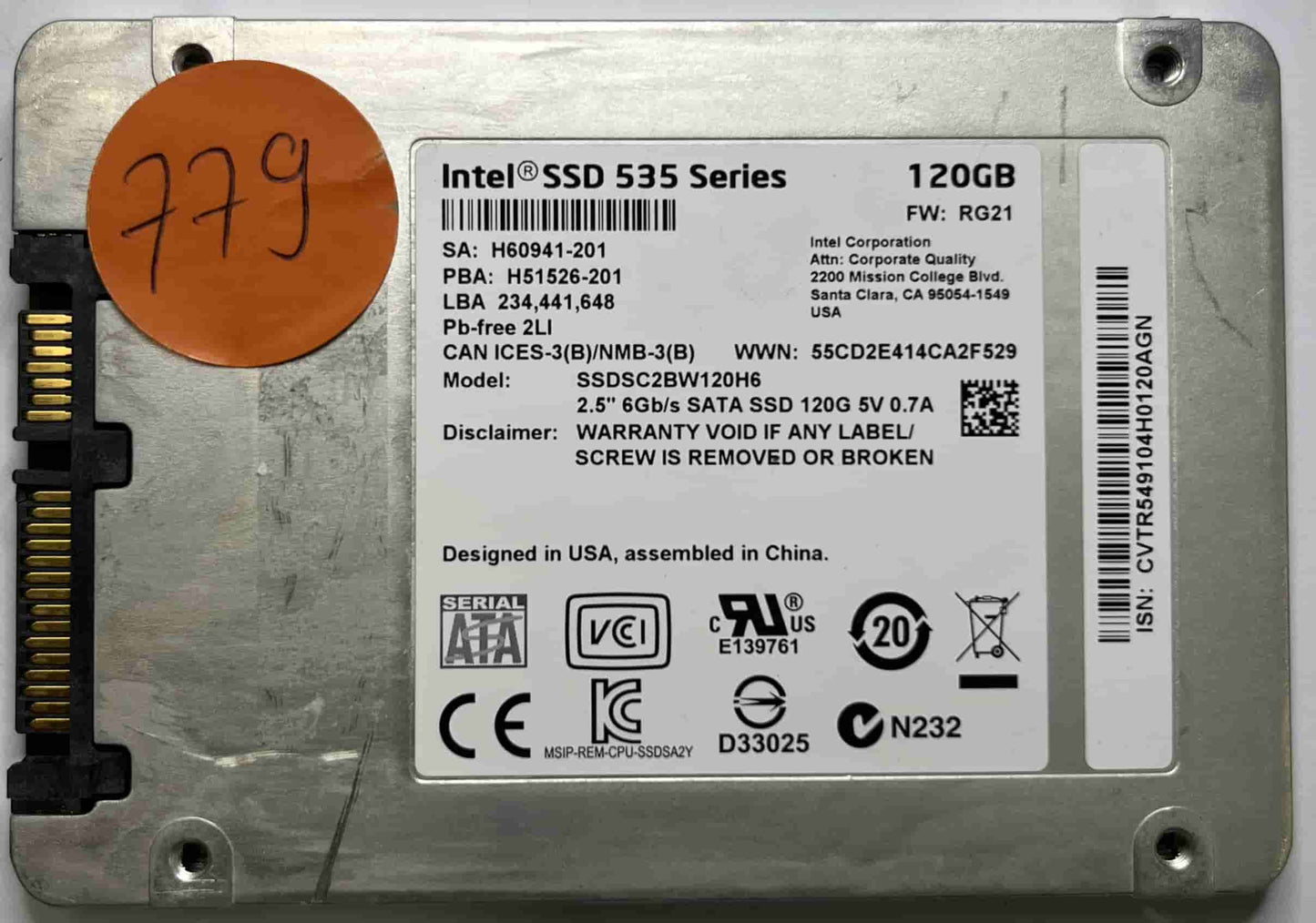 INTEL SSDSC2BW120H6 (779) SSD for Sale