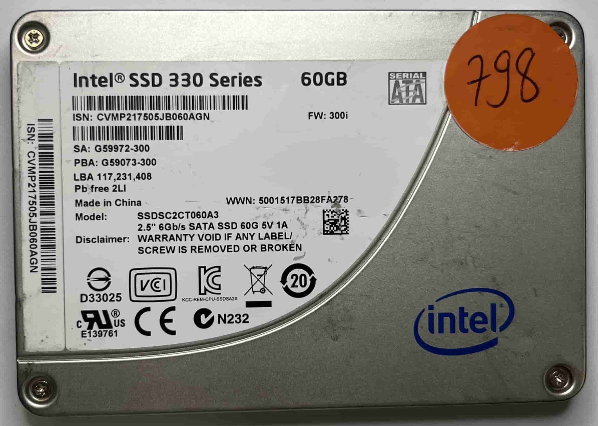 INTEL SSDSC2CT060A3 (798) SSD for Sale