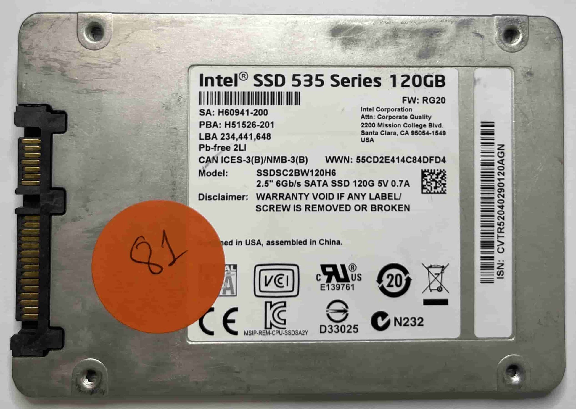 INTEL SSDSC2BW120H6 (81) SSD for Sale