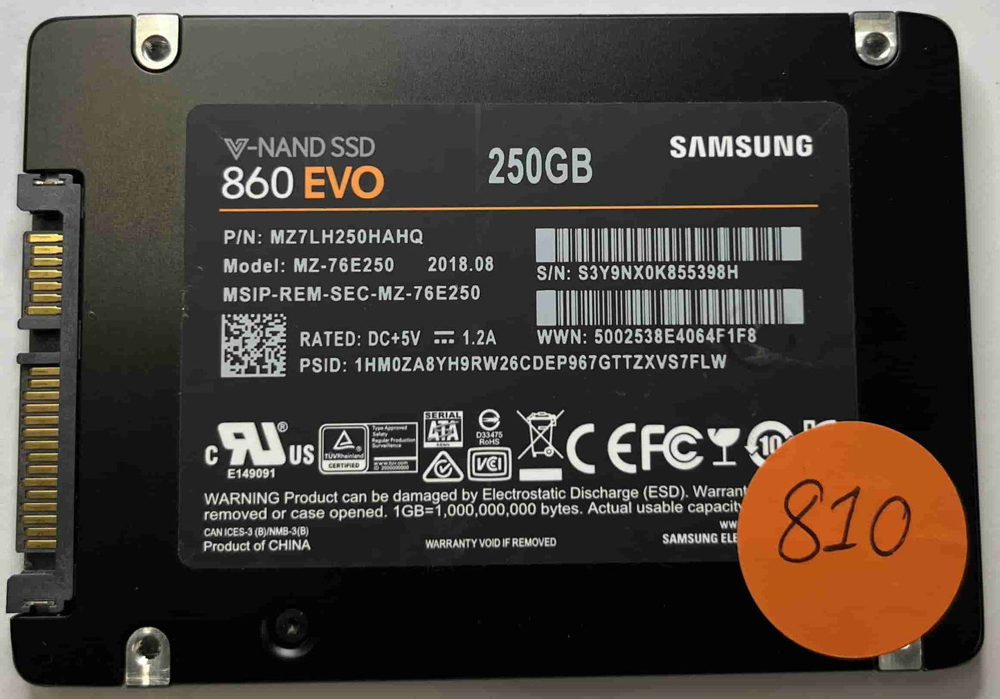 SAMSUNG MZ-76E250 MZ7LH250HAHQ (810) SSD for Sale