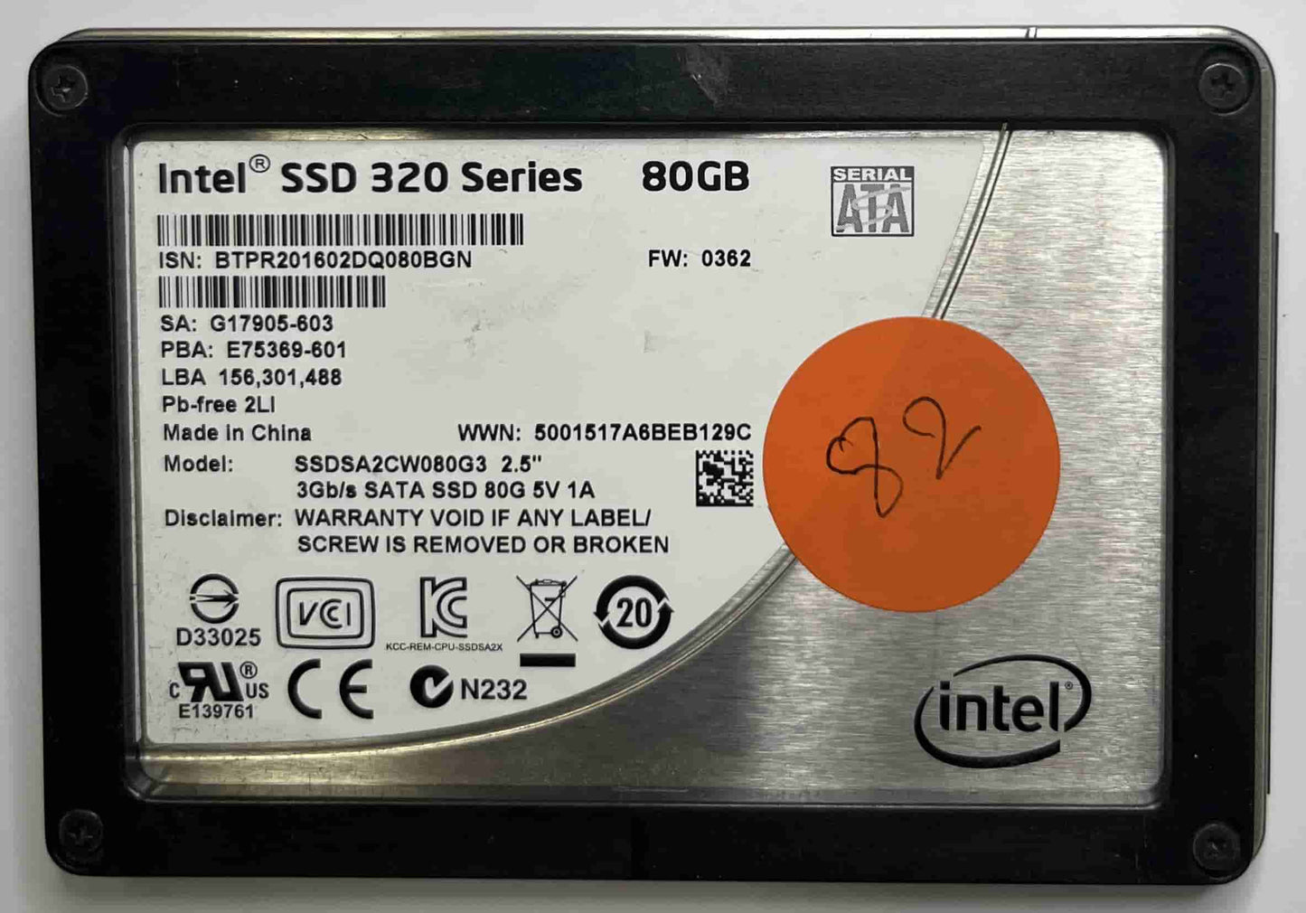 INTEL SSDSA2CW080G3 (82) SSD for Sale