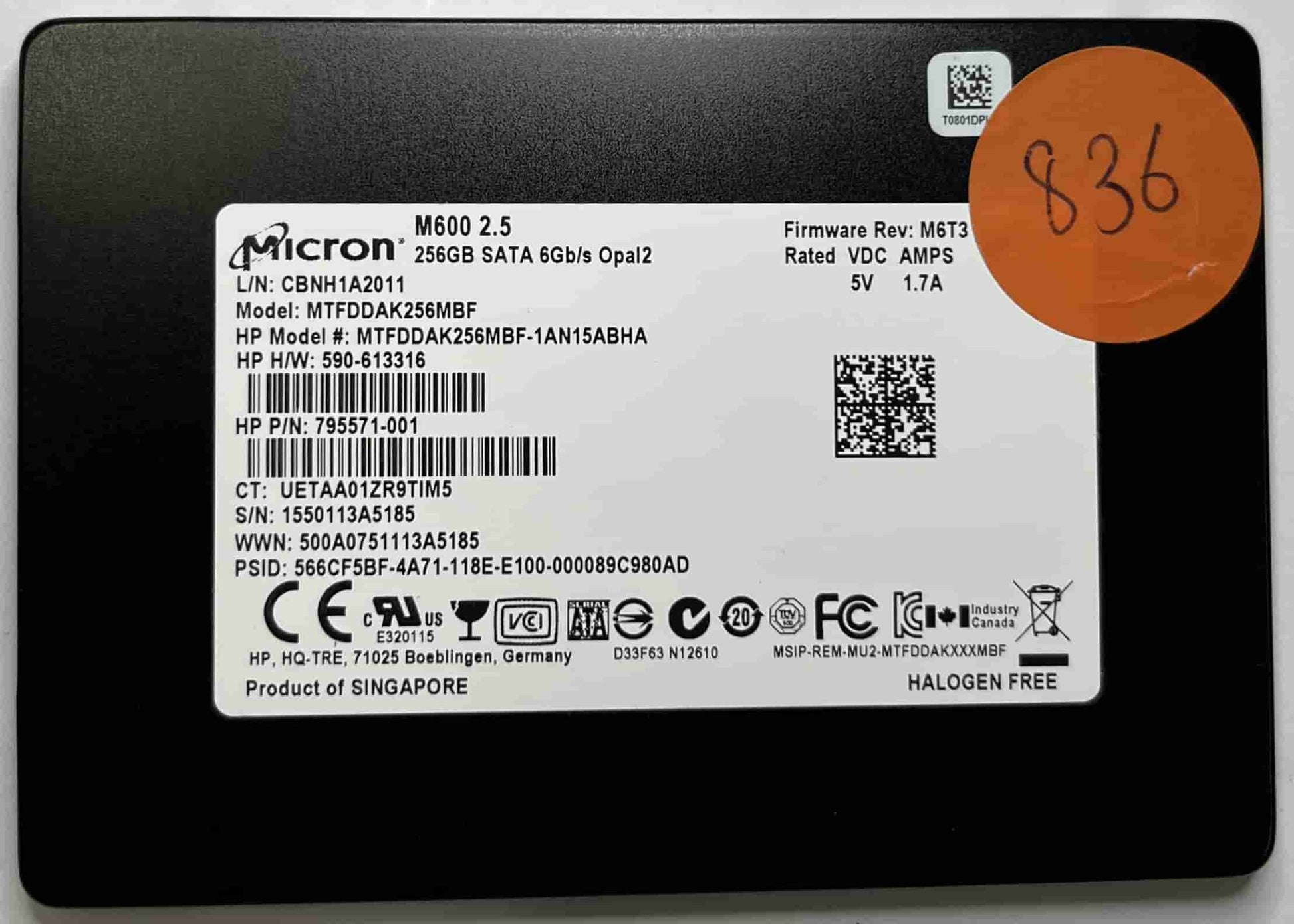 MICRON MTFDDAK256MBF (836) SSD for Sale