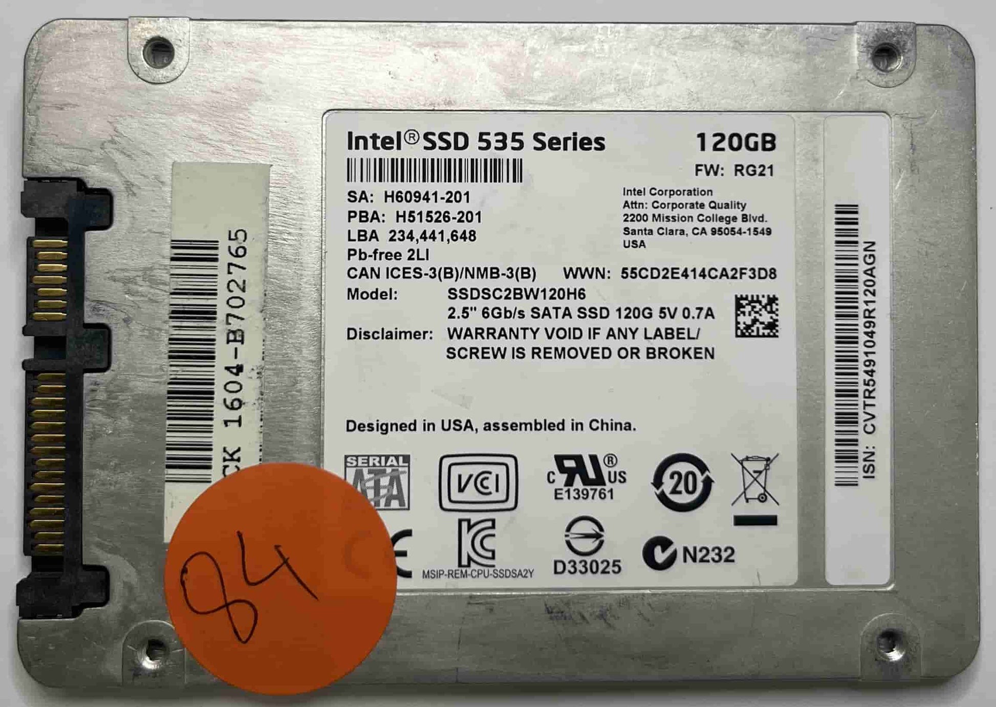 INTEL SSDSC2BW120H6 (84) SSD for Sale