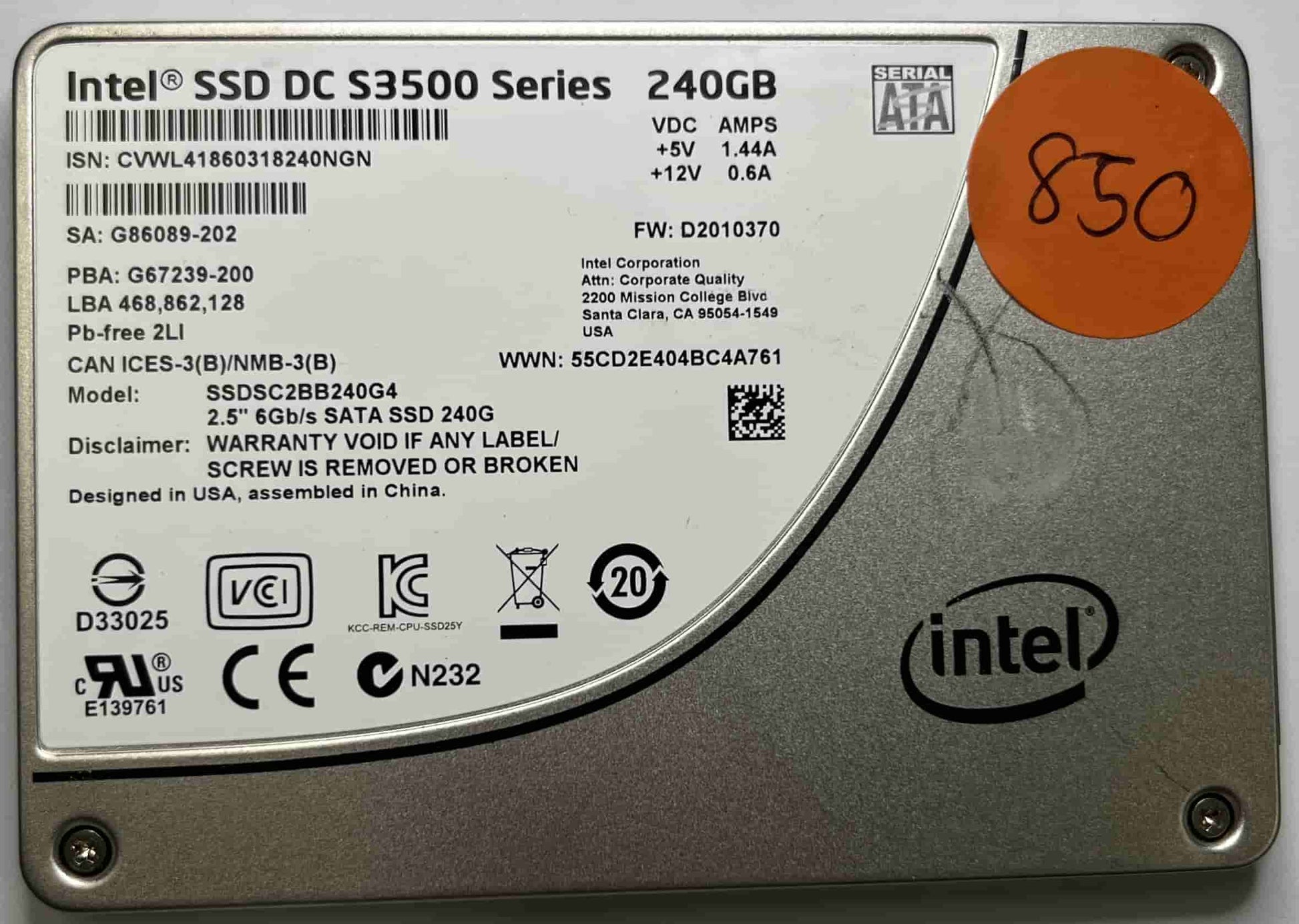 INTEL SSDSC2BB240G4 (850) SSD for Sale