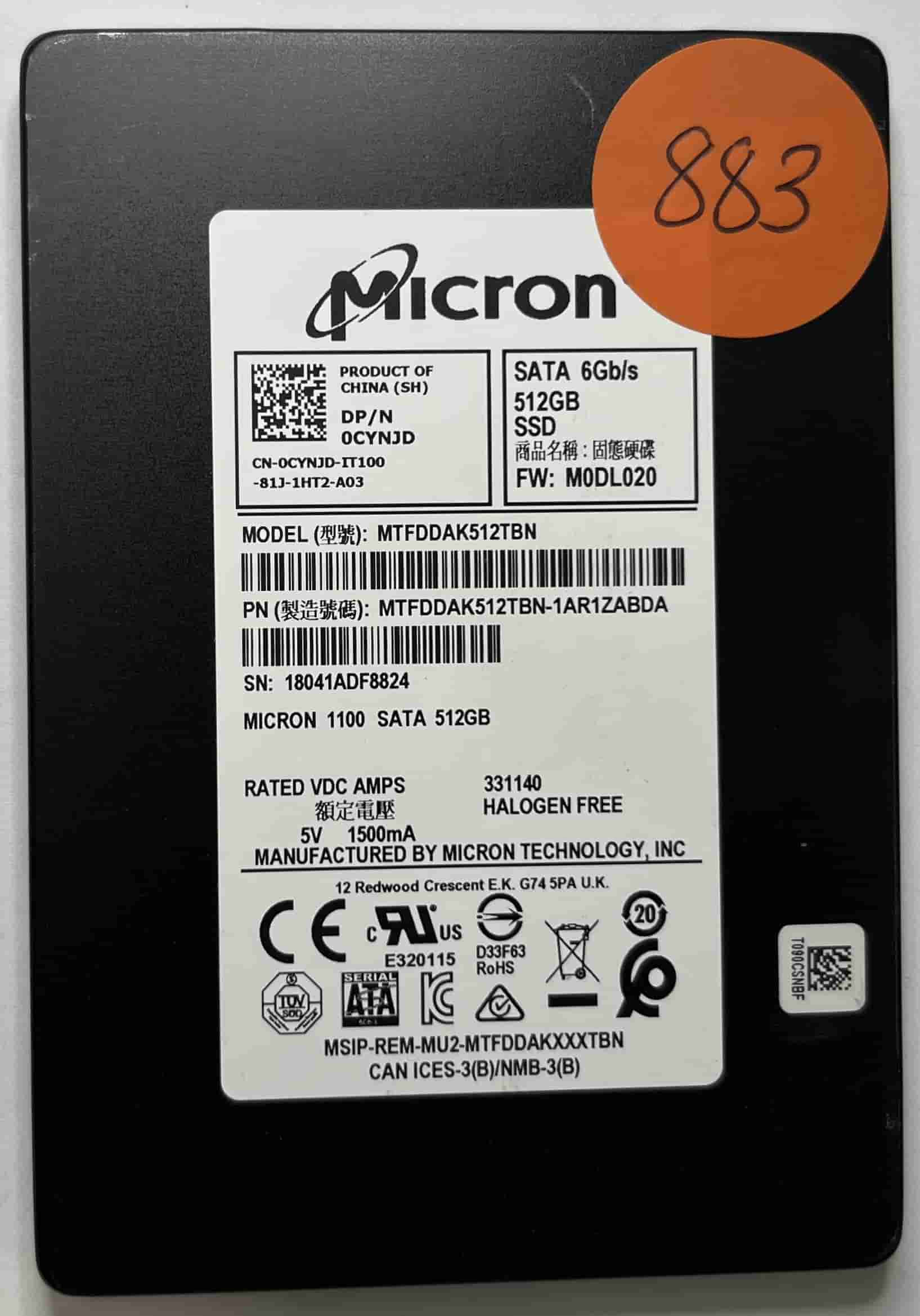 MICRON MTFDDAK512TBN MTFDDAK512TBN-1AR1ZABDA (883) SSD for Sale