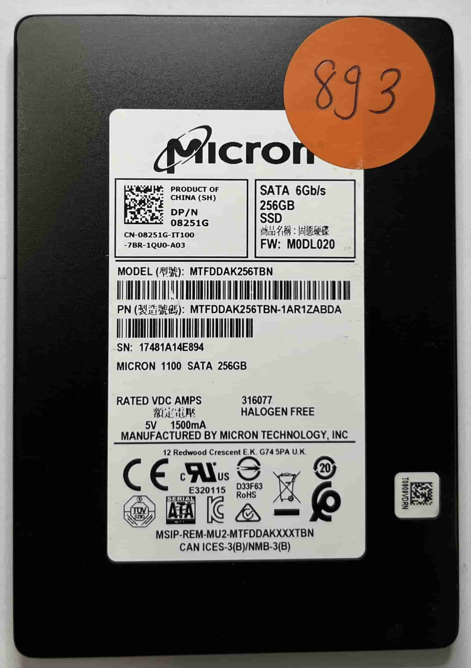 MICRON MTFDDAK256TBN MTFDDAK256TBN-1AR1ZABDA (893) SSD for Sale