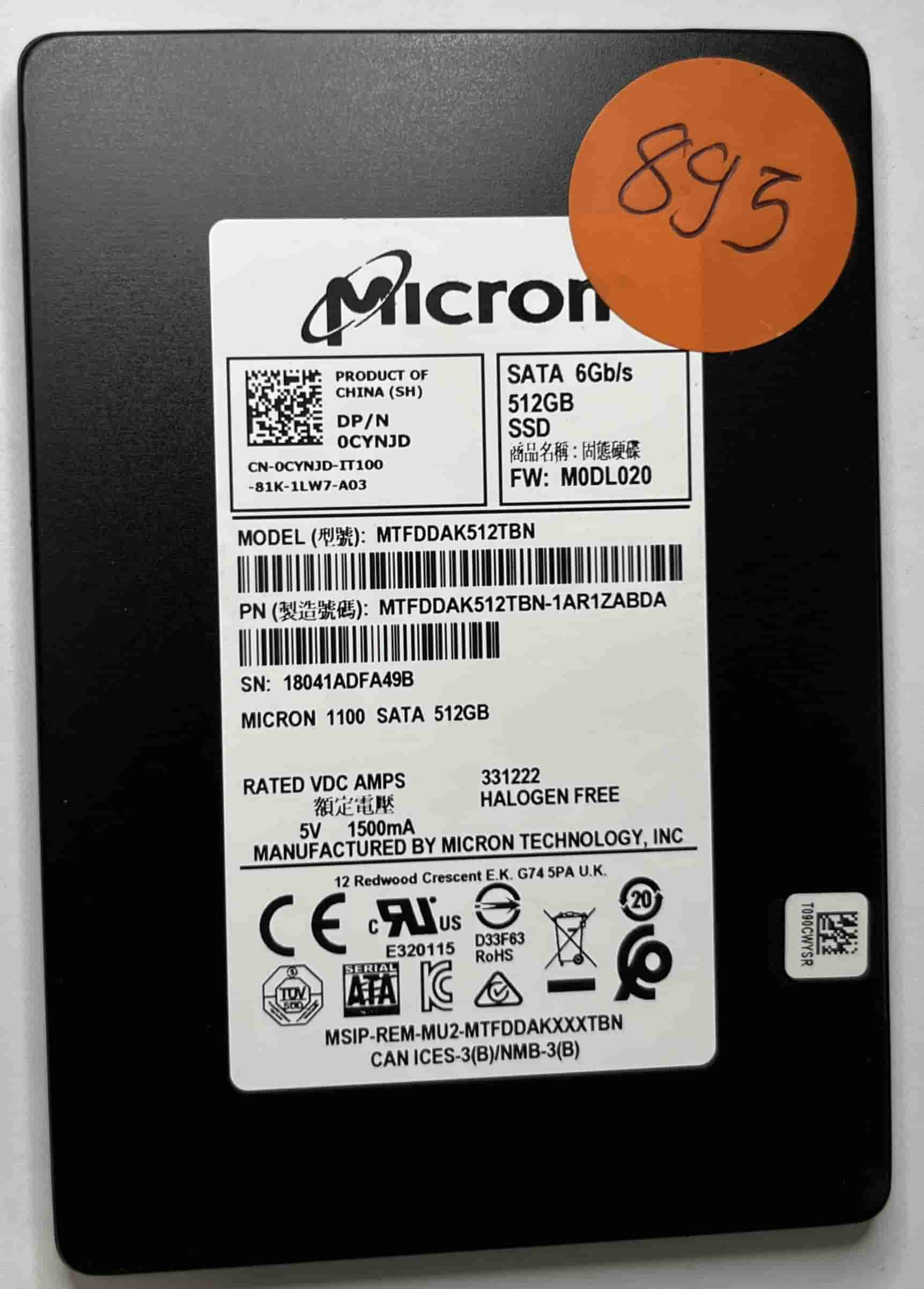 MICRON MTFDDAK512TBN MTFDDAK512TBN-1AR1ZABDA (895) SSD for Sale