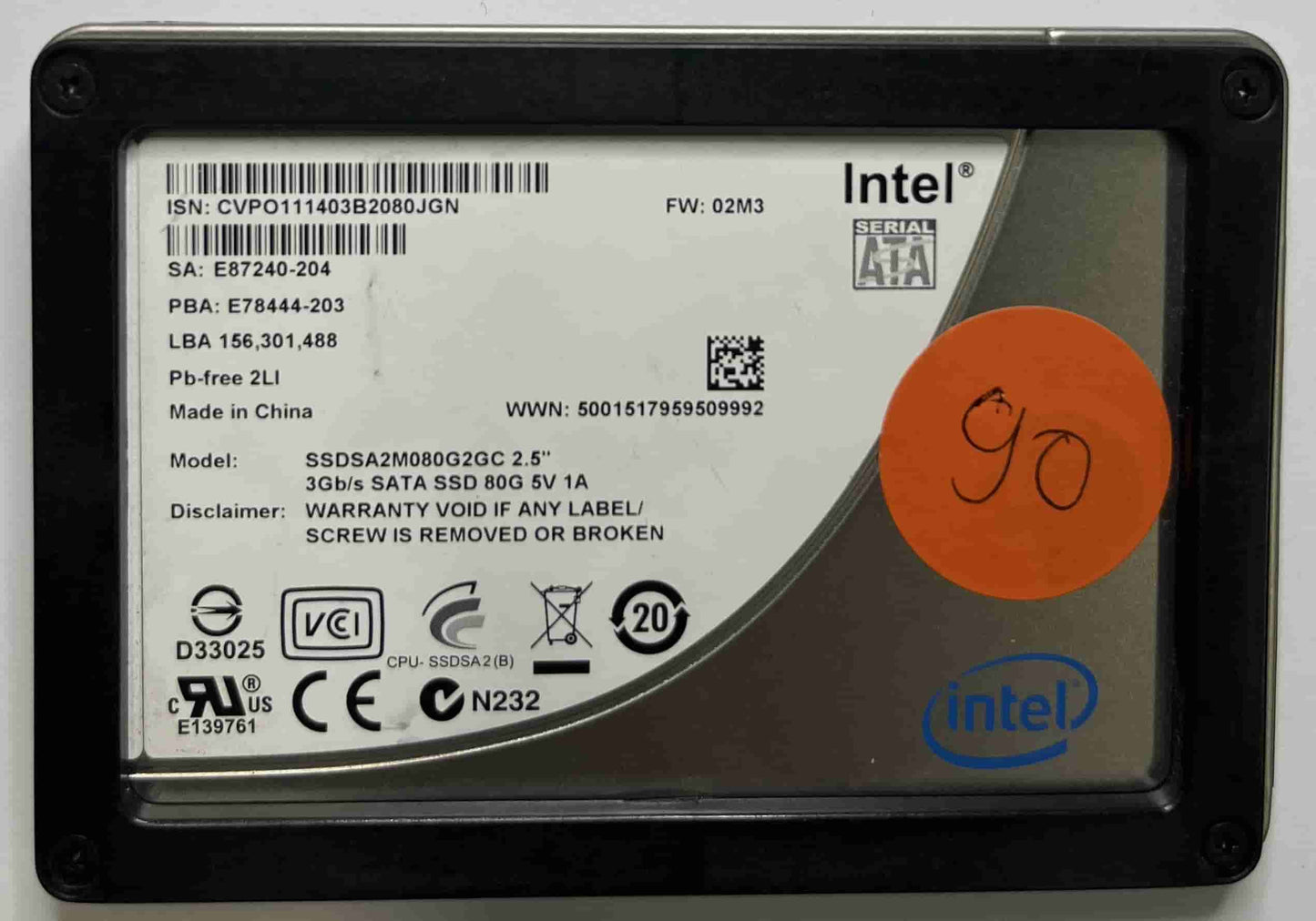 INTEL SSDSA2M080G2GC (90) SSD for Sale