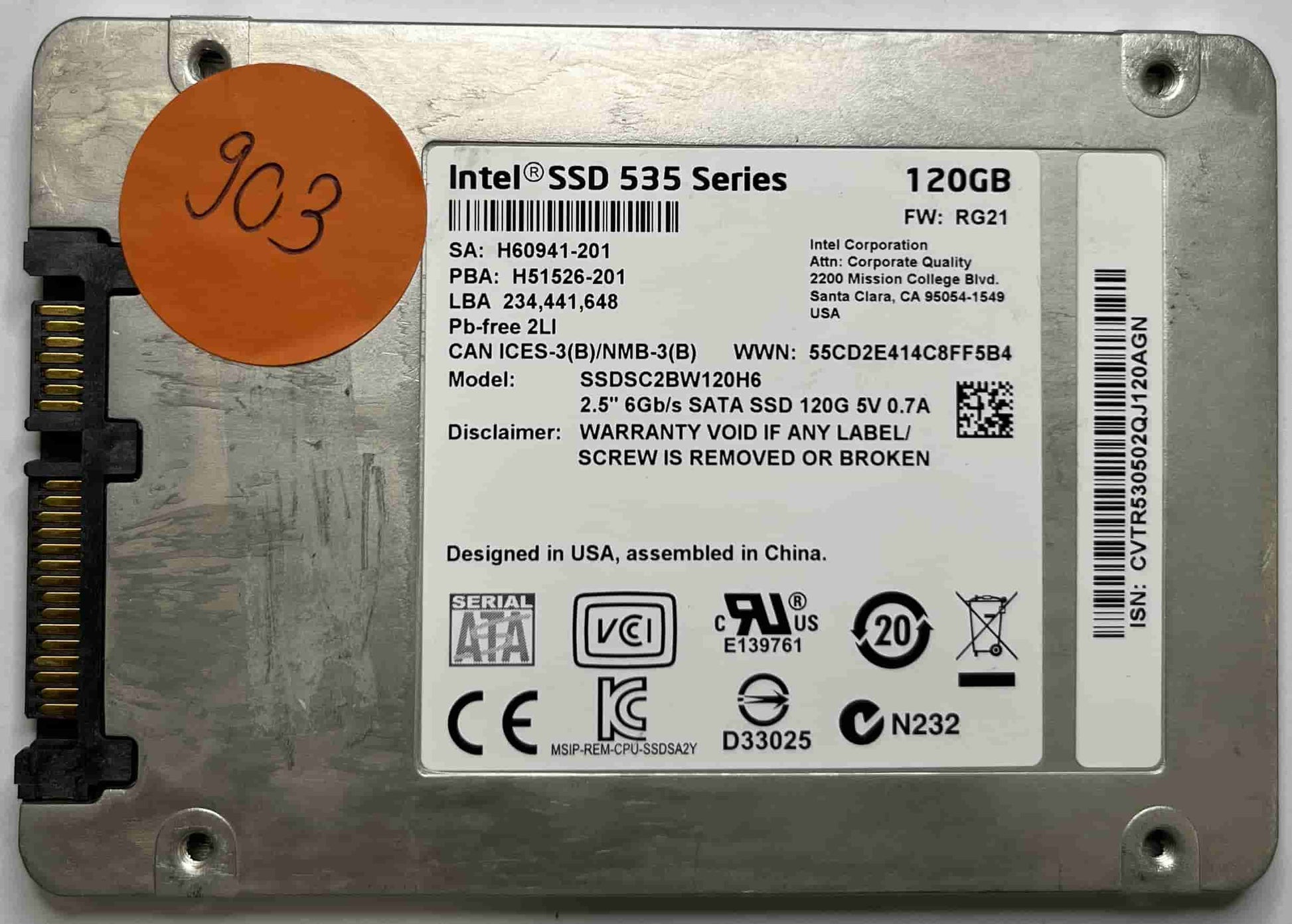 INTEL SSDSC2BW120H6 (903) SSD for Sale