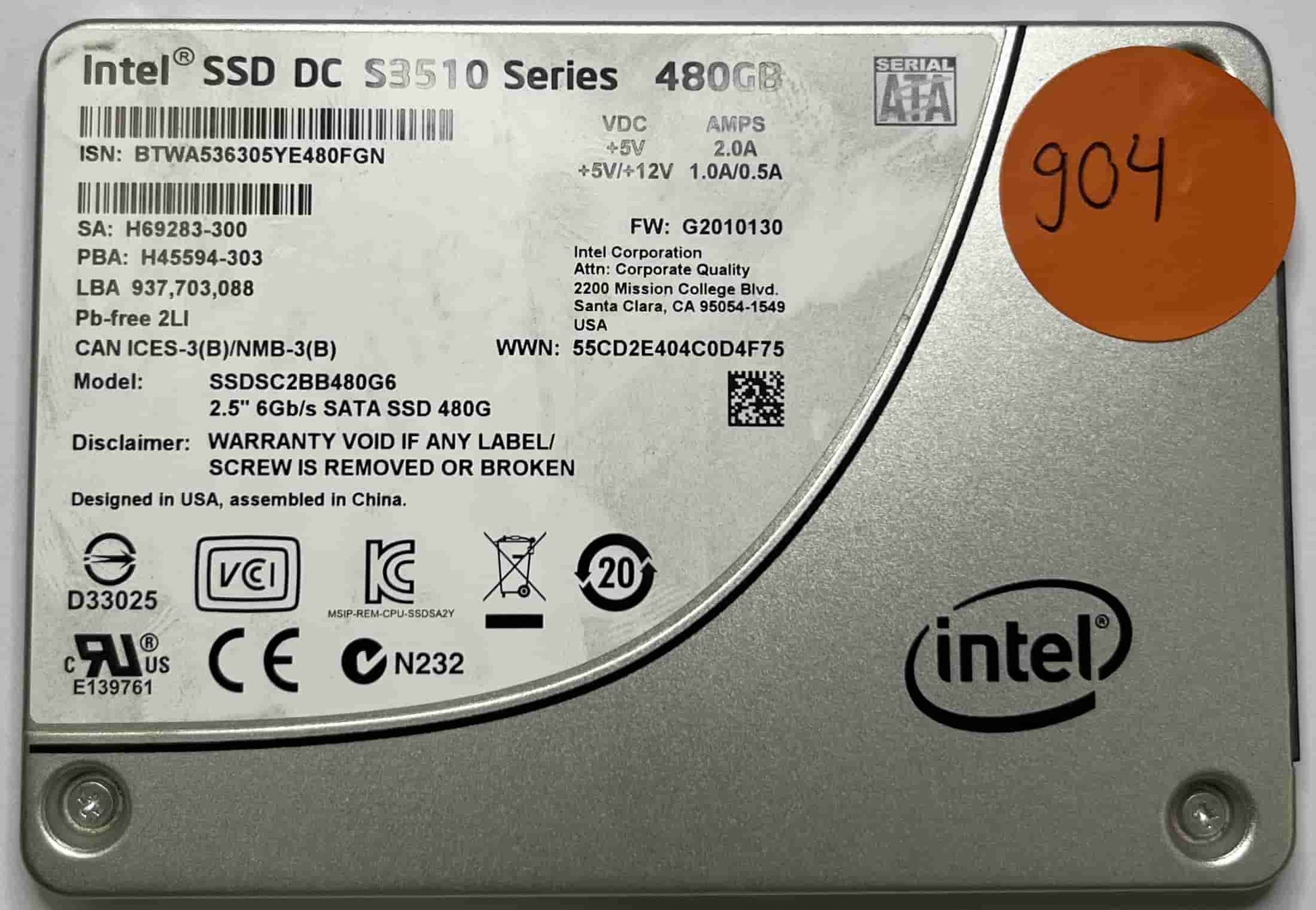 INTEL SSDSC2BB480G6 (904) SSD for Sale