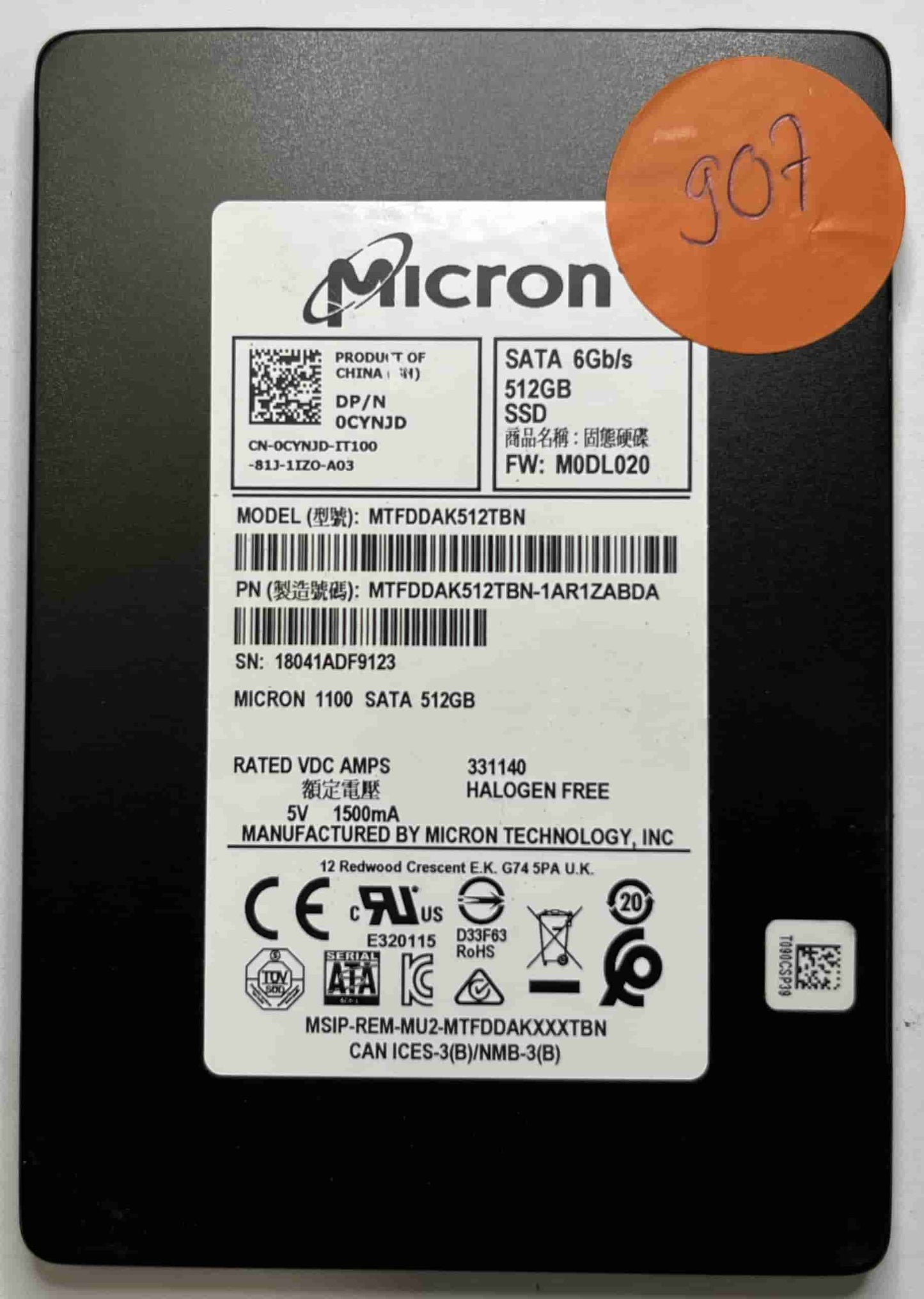 MICRON MTFDDAK512TBN MTFDDAK512TBN-1AR1ZABDA (907) SSD for Sale