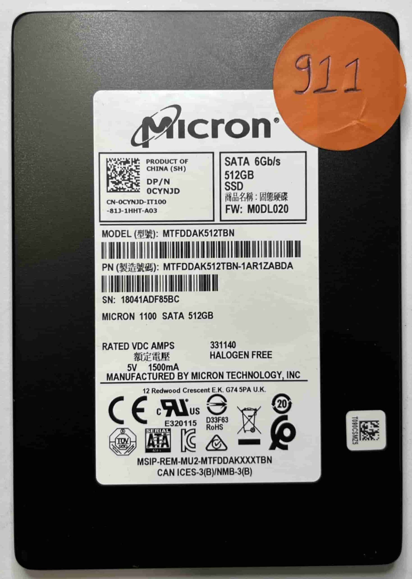 MICRON MTFDDAK512TBN MTFDDAK512TBN-1AR1ZABDA (911) SSD for Sale