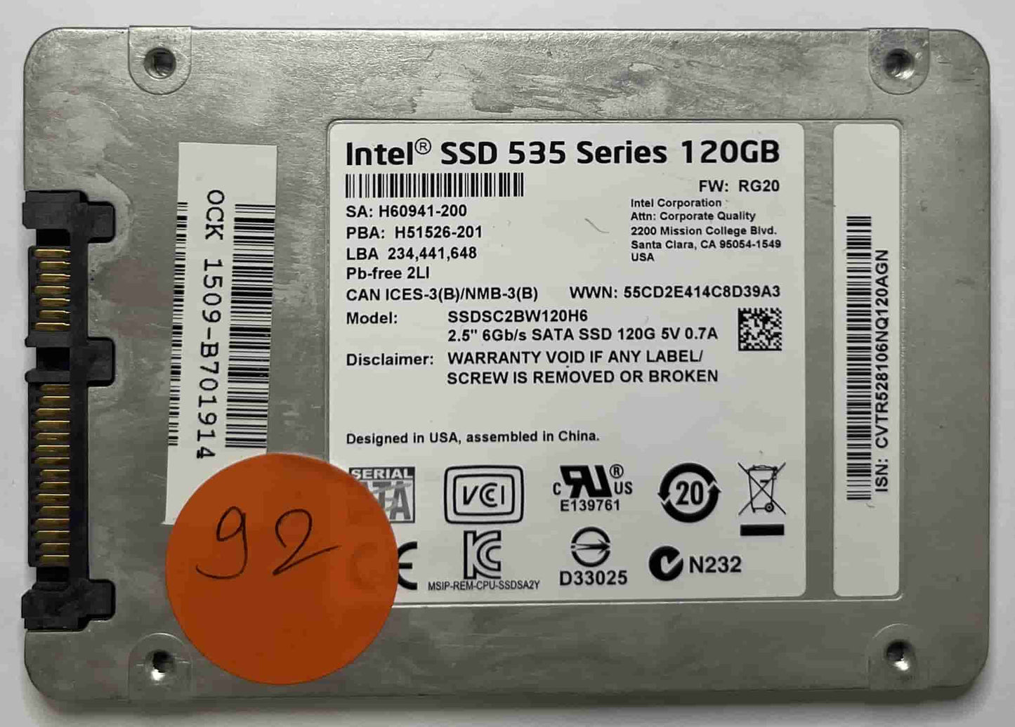 INTEL SSDSC2BW120H6 (92) SSD for Sale