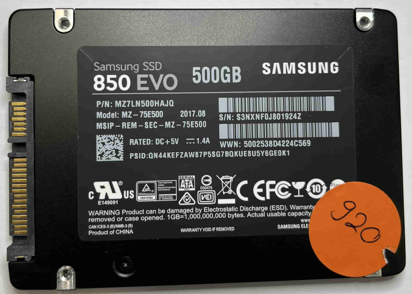 SAMSUNG MZ-75E500 MZ7LN500HAJQ (920) SSD for Sale