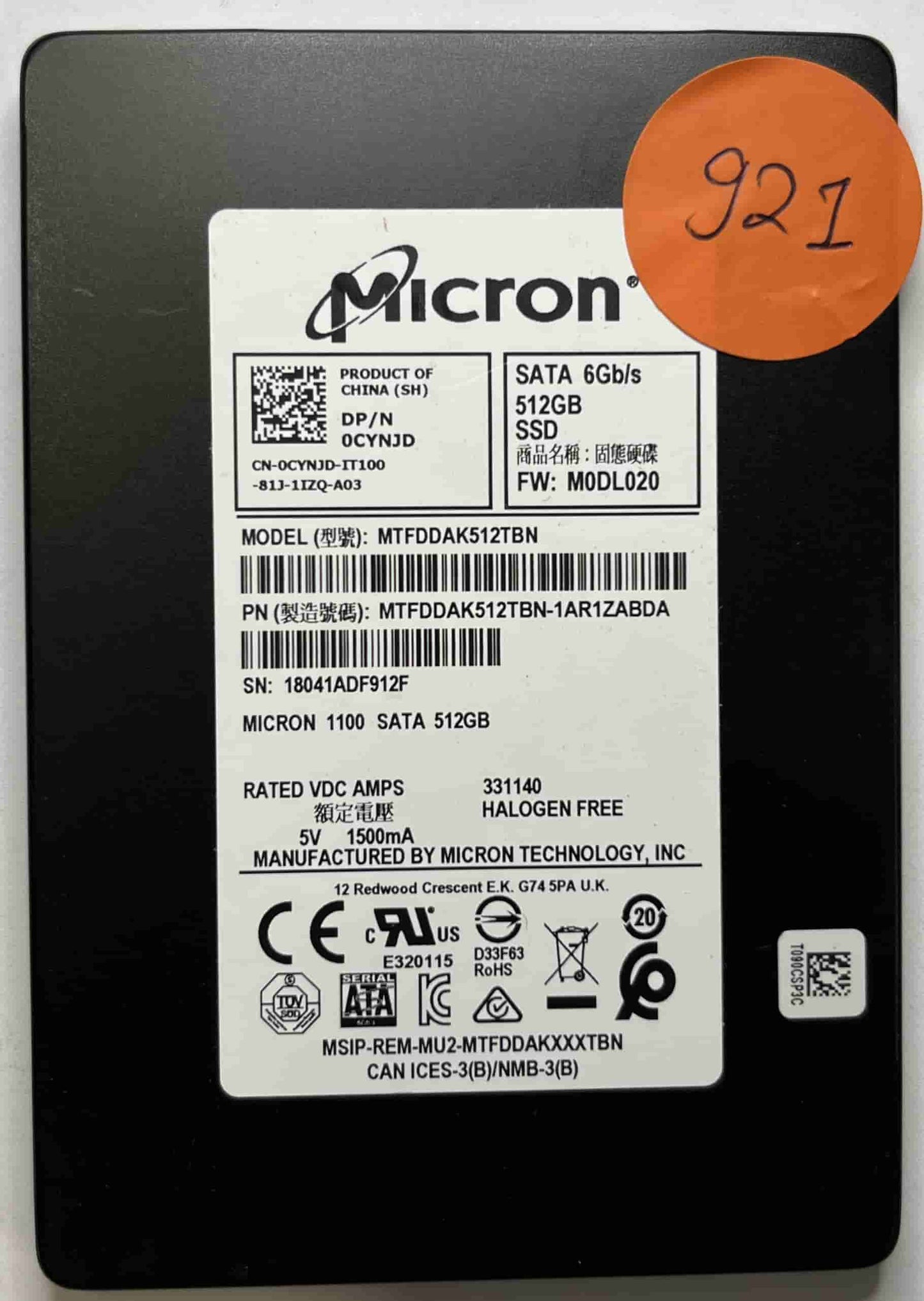 MICRON MTFDDAK512TBN MTFDDAK512TBN-1AR1ZABDA (921) SSD for Sale