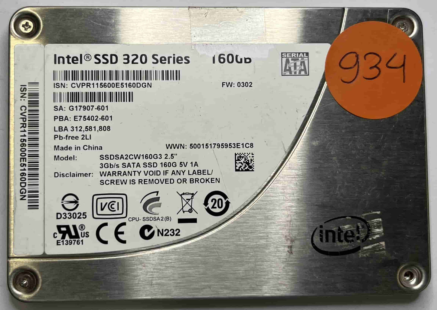 INTEL SSDSA2CW160G3 (934) SSD for Sale