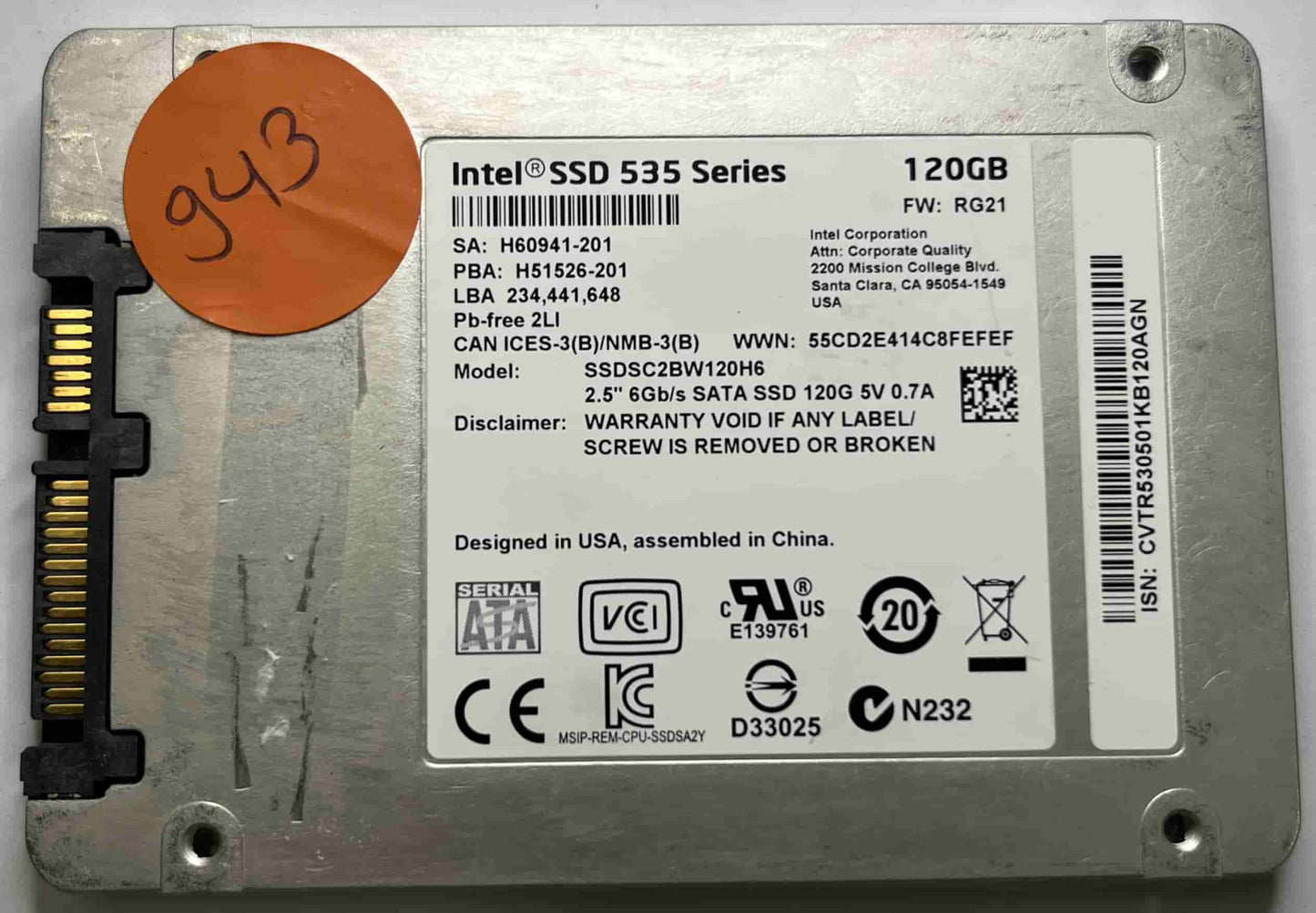 INTEL SSDSC2BW120H6 (943) SSD for Sale