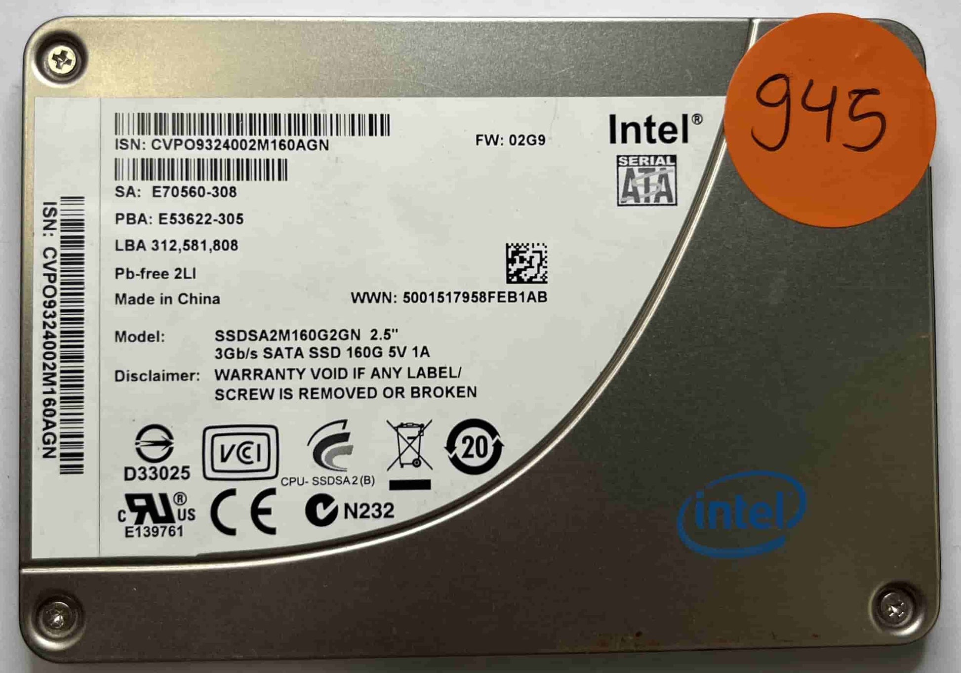 INTEL SSDSA2M160G2GN (945) SSD for Sale