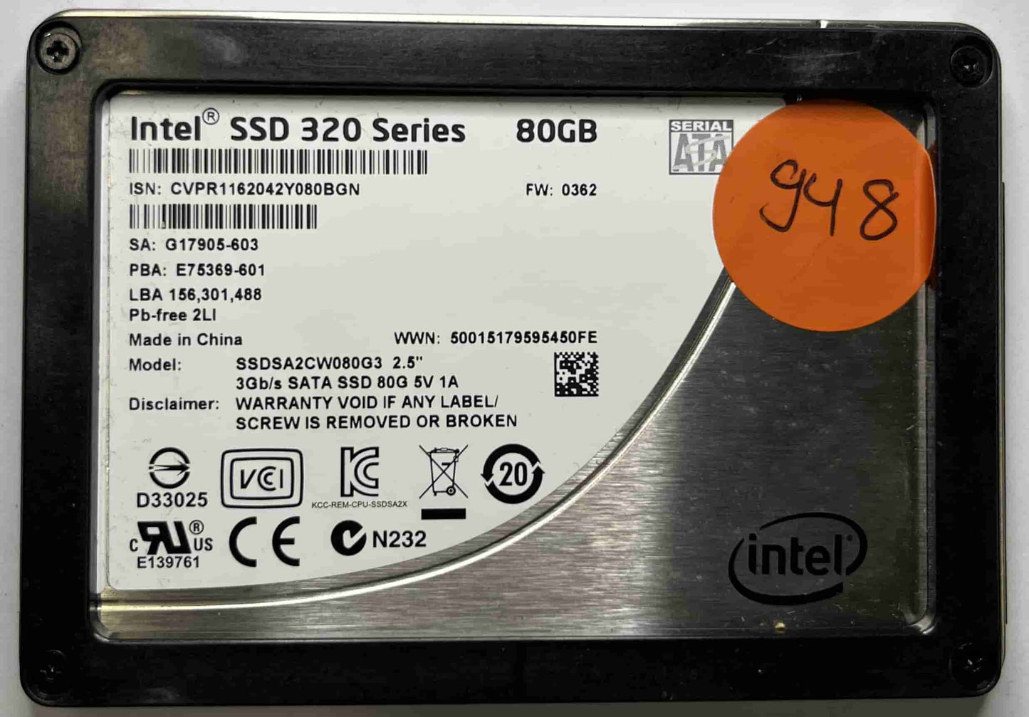 INTEL SSDSA2CW080G3 (948) SSD for Sale