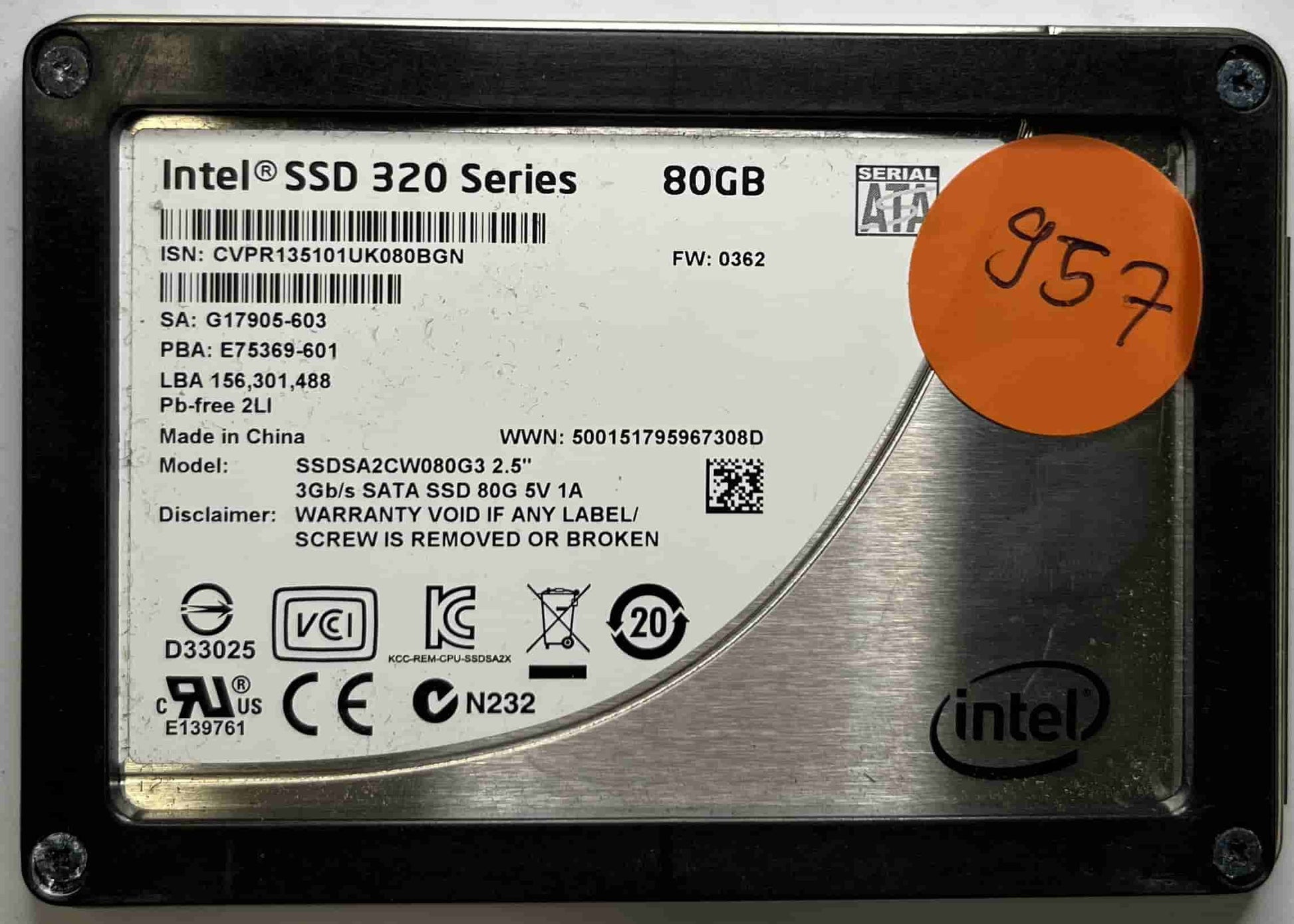 INTEL SSDSA2CW080G3 (957) SSD for Sale